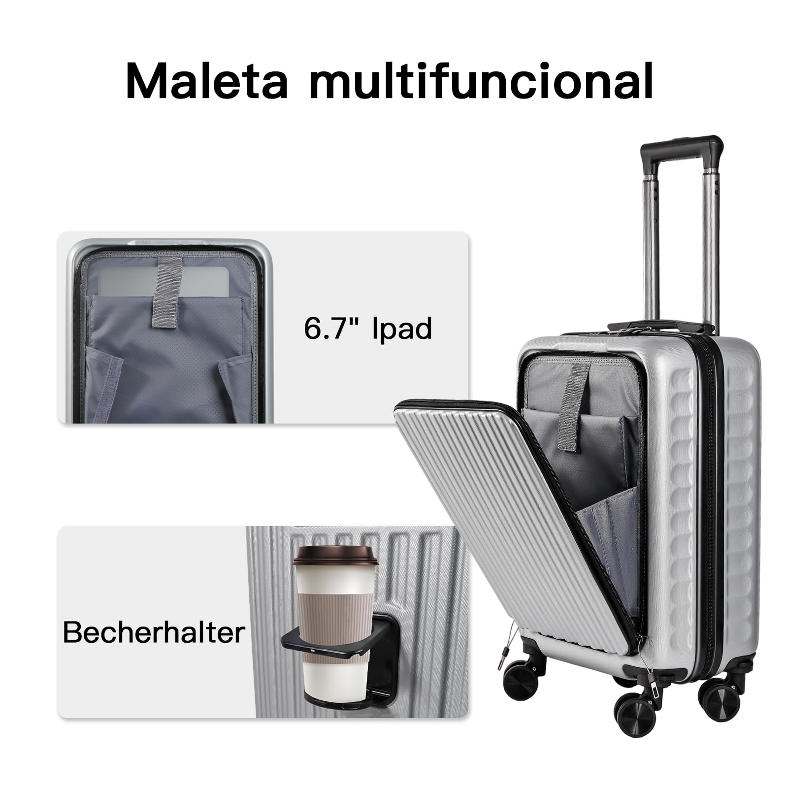 Maleta de Cabina 52x35x20cm,ABS Material Trolley Rígida Expandible, con Ruedas giratorias Desmontables,Cerradura combinación,Ideal como Equipaje de Mano para Iberia, Vueling o Easyjet