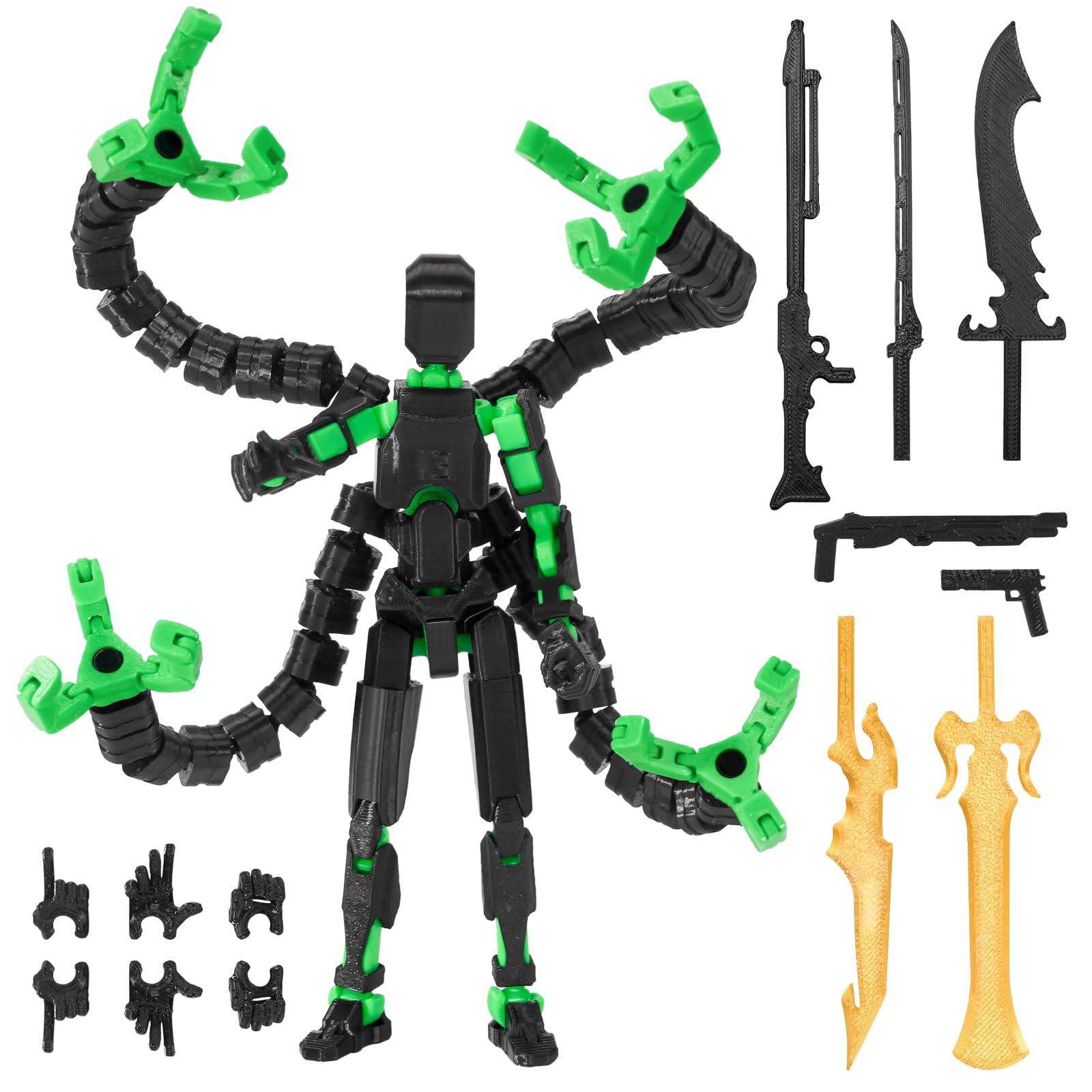 T 13 Figure Set & Titan 13 Action Figures Toys ,3d Printed Dummy T-13 | (Octopus Man Designs Includes Various Accessories)( Assembly Completed)(Multi-Jointed Movable)(Green Nova 13 Lucky 13)