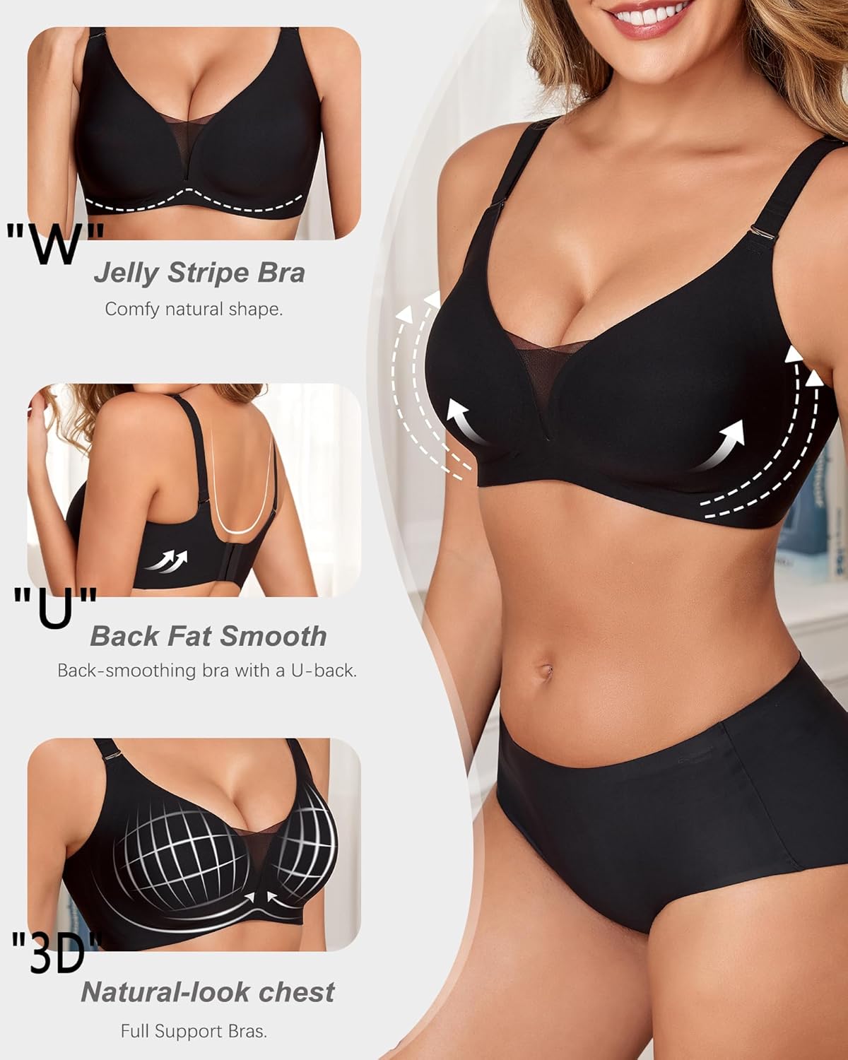 COOL CUTE Wireless Jelly Bras for Women Supportive Bras for Women Sexy V Mesh Comfy Bralette Seamless Tshirt Everyday Bra - Image 2