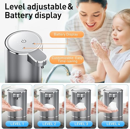 Miniatura 3 de Dispensador automático de jabón espumoso, desinfectante de manos espumoso, sin contacto, dispensador de jabón de 1500 mAh recargable con sensor para