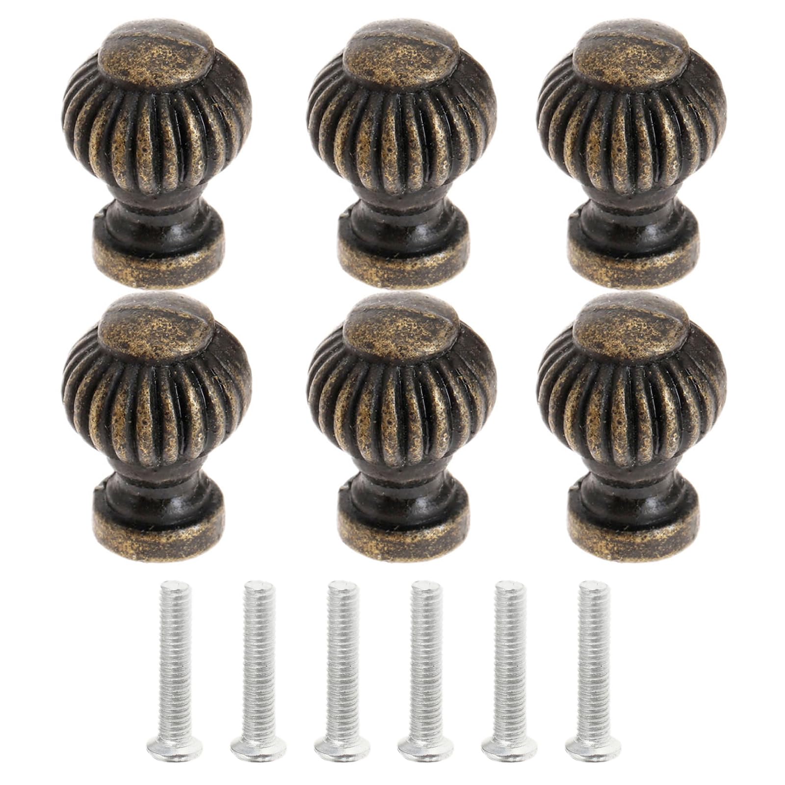 Dophee Brass 6Pcs Vintage Cabinet Knobs, Antique Round Pumpkin Knobs Kitchen Cupboard Handles For Tv Bathroom Cabinets Wardrobes Jewelry Box