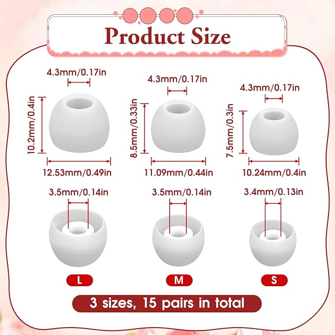 Set de 15 pares de puntas de silicona para auriculares miniatura 5
