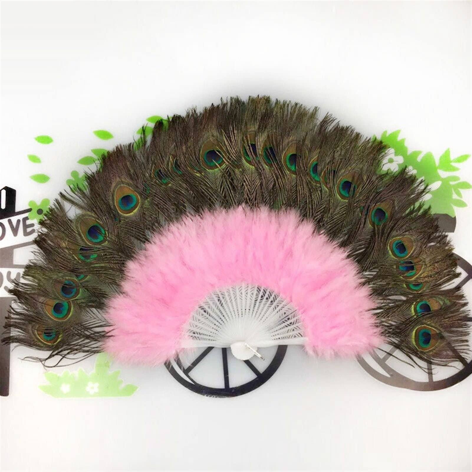 LKLNKVL folding fan, Folding Hand Fan - New Peacock Feather Foldable Dancing Bridal Wedding Party Props Supply Decorative Fans Woman Accessories(Pink)