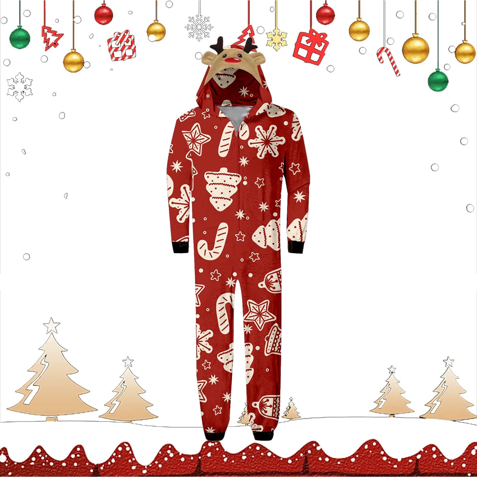 Genérico Mono Papá Noel Pijama Familiar Lindo Impreso Cabeza Grande Cuadros Manga Larga Pelele Suave Casual Ropa Noche Vacaciones Traje