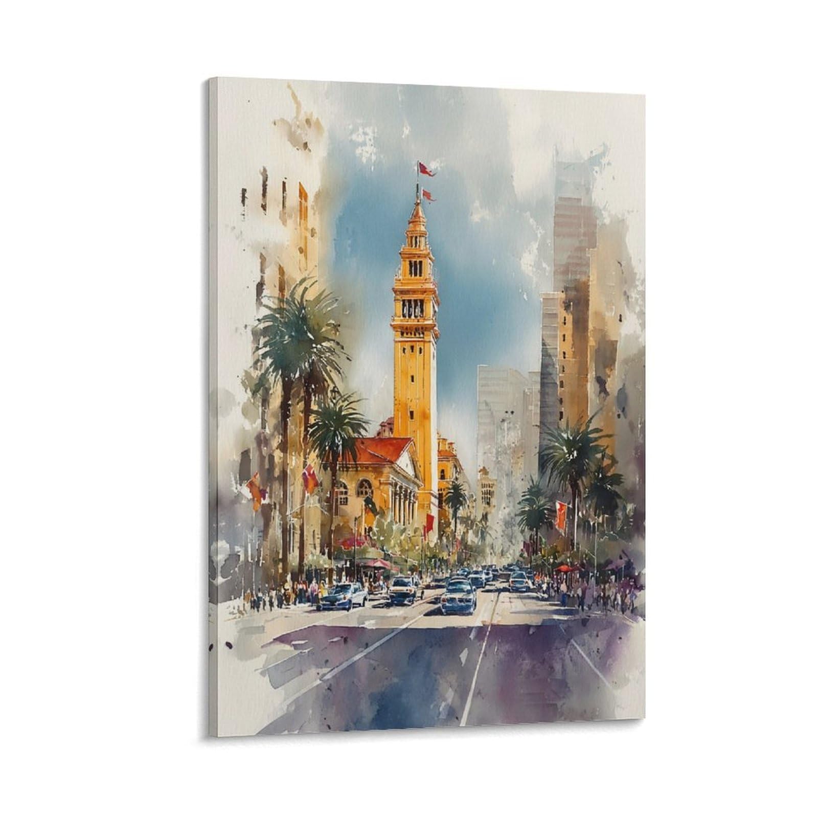 XWYMXZ Las Vegas Tree Watercolor 20x30inch(50x75cm) Vintage Travel Poster Watercolor Canvas Art