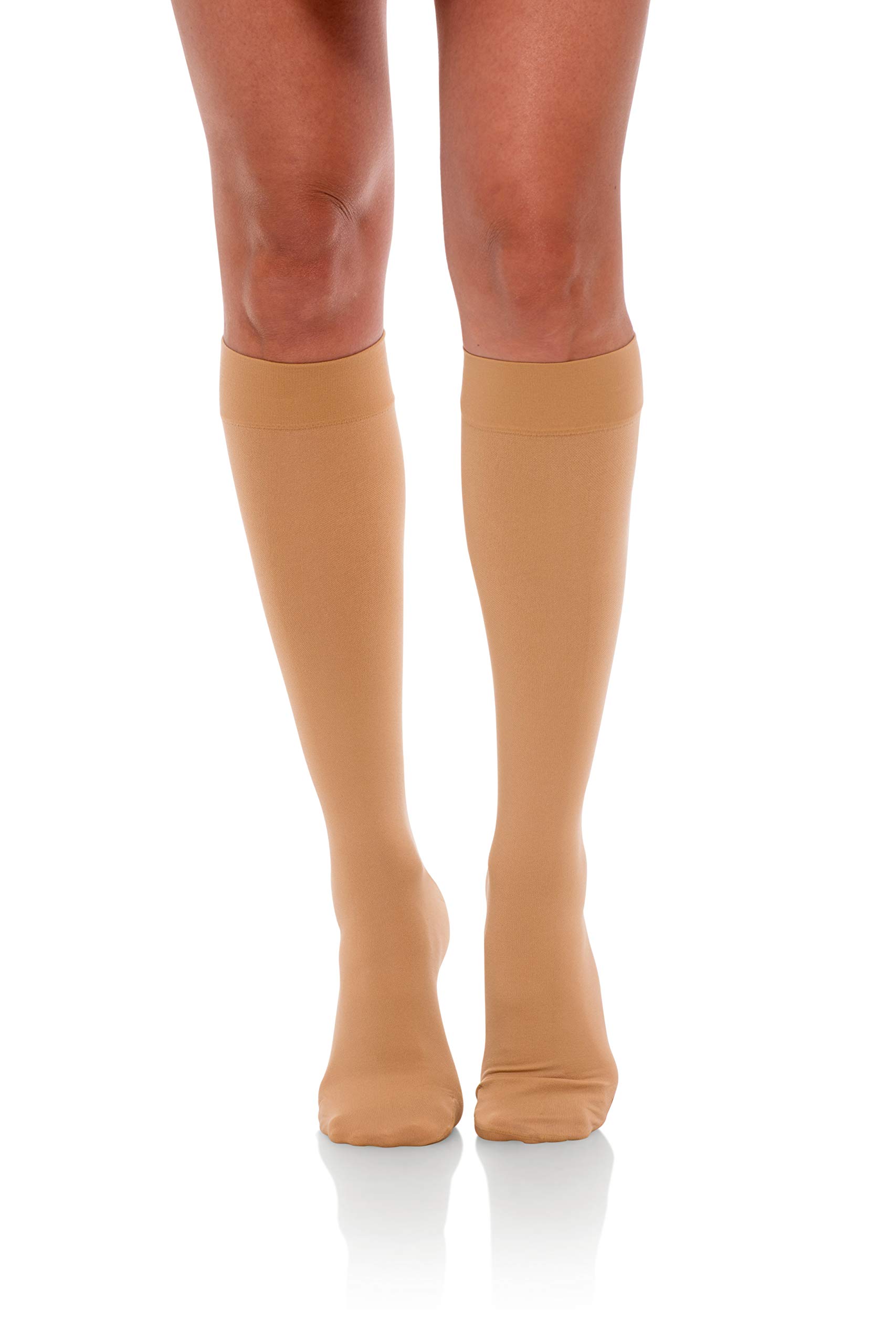 JOMI COMPRESSIONKnee High Collection, 15-20mmHg Opaque Closed Toe 130 (XX-Large, Beige)