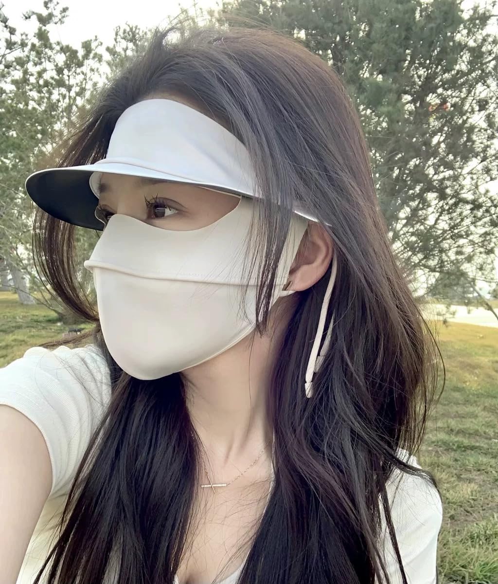GYCHTY UV Face Cover UPF 50+ Women's Ice Silk Summer Breathable Full Face Sun Mask Outdoor Eye Protection Sunscreen Balaclava Hat Visor (Beige,One Size)