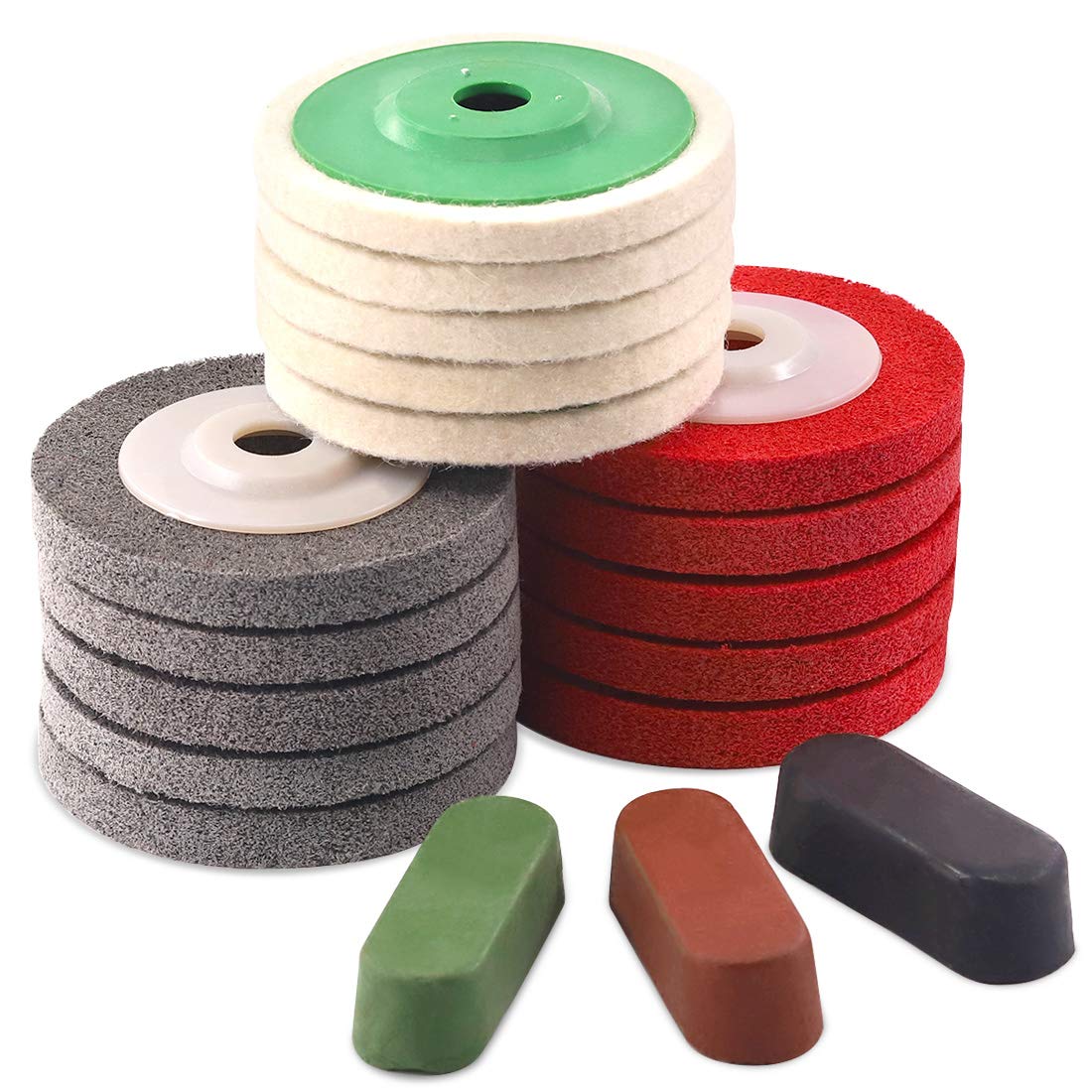 Rustark 18 Pcs Assorted Buffing Wheels,4” Wool Felt and Nylon Fiber