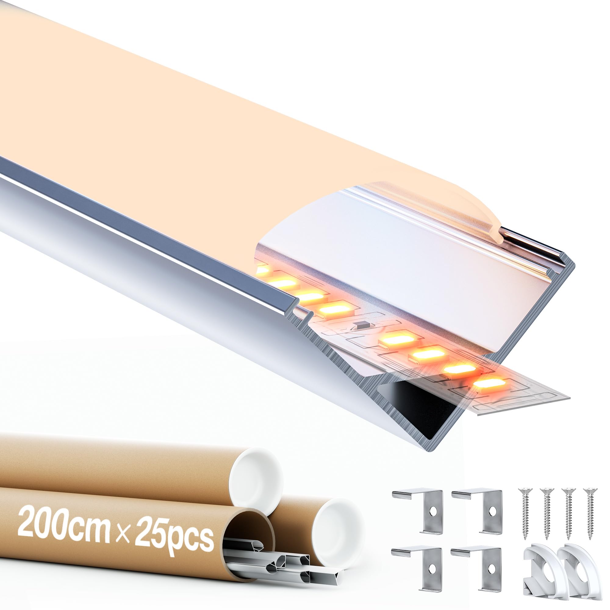 Perfil Aluminio 45° para Tira LED, 25 Piezas 2m Perfil Led Forma de V, Difusor y Canal led Adecuado para Tiras led de Hasta 10 mm - Dimensiones 15.8 x 15.8 mm (Sl09, 25 * 2M (total 50M))