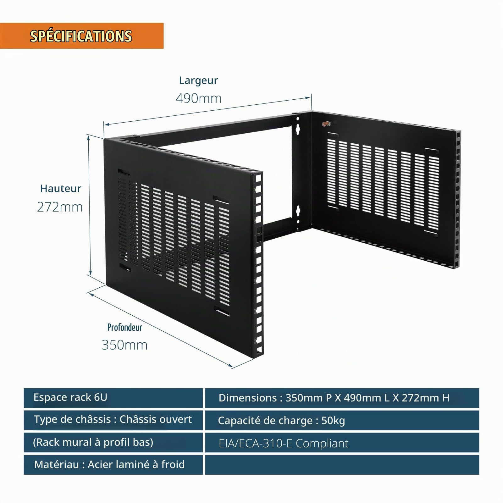 Tecmojo 19 Pouces 6U Armoire Réseau Murale, Profondeur 350mm, Support pour Panneau de Brassage, pour Équipements Informatiques Plats 19", Capacité de Charge 50kg, Noir