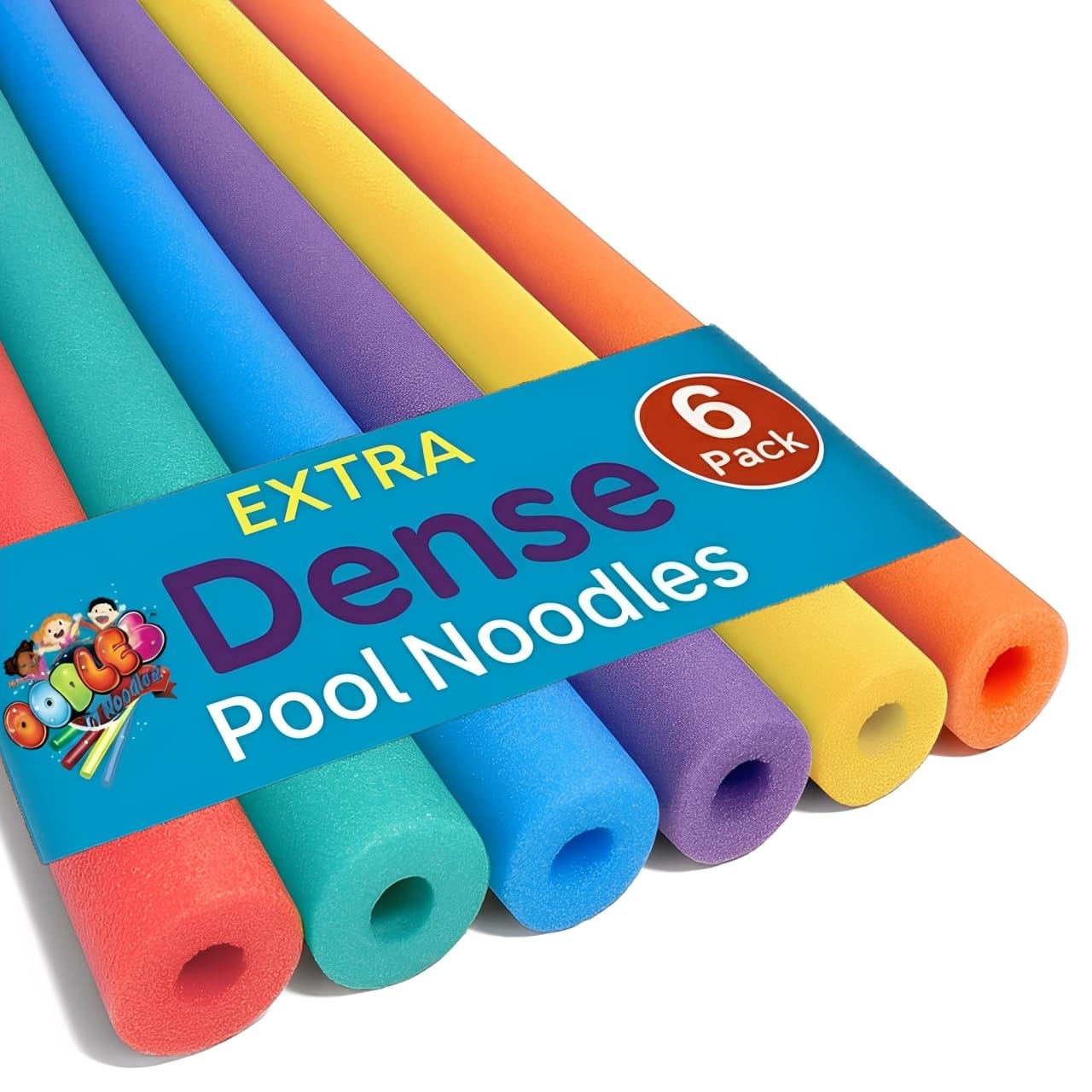 Oodles of Noodles Foam Pool Swim Noodles with Connector, 6-Pack, 52-Inch, Multicolored, Bulk Pack