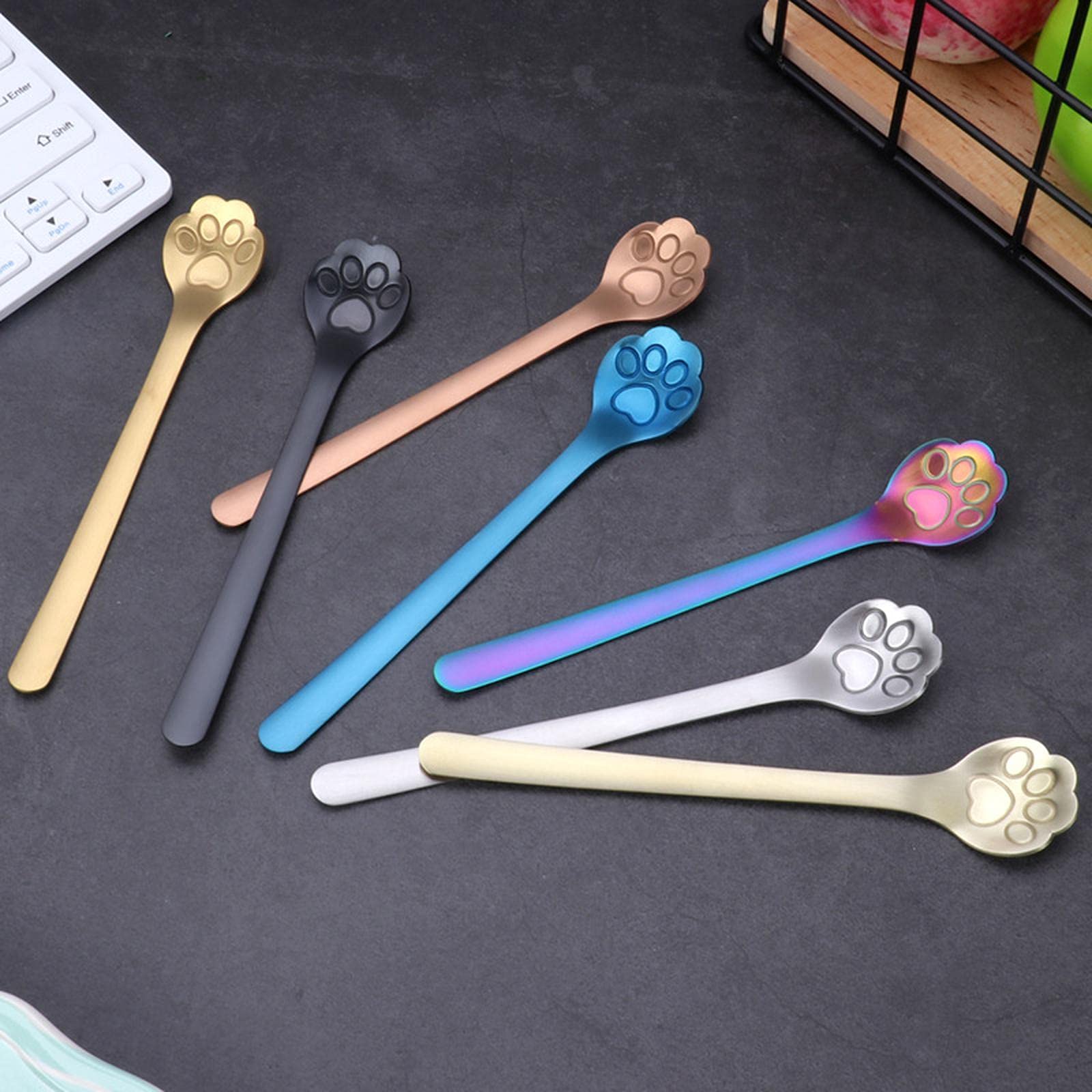Cucchiaini A Forma Di Zampa Di Gatto – Set Da 6 In Acciaio Inox – Colorati E Carini Per Caffè, Tè E Dessert - 4