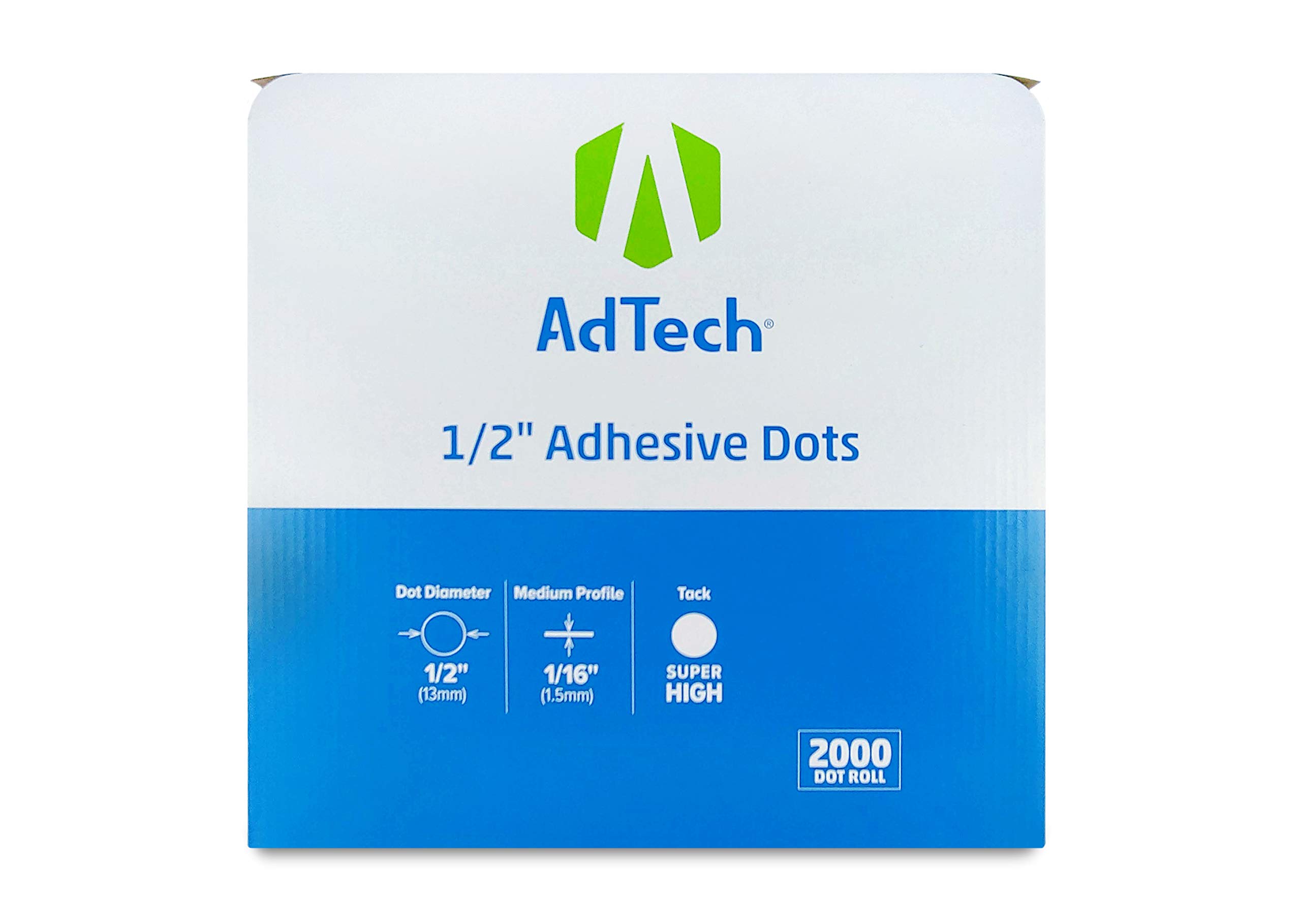 AdTech Double Sided Adhesive Dots - 2000 Dot Roll, 1/2" Super High Tack - Crafts, DIY, Office