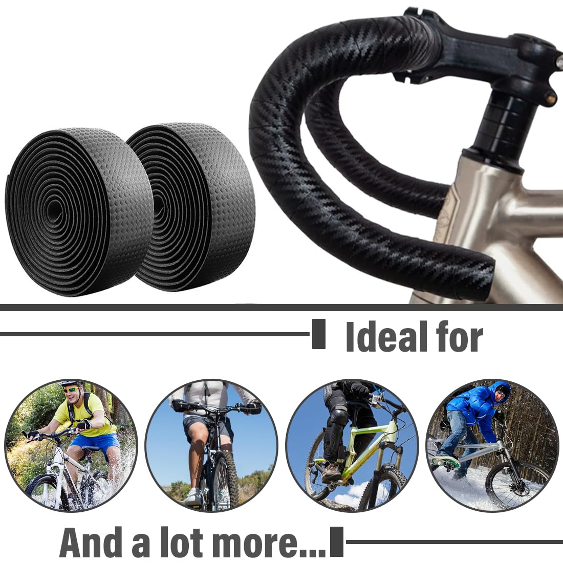 2 Rotoli Nastro Manubrio Bici, PU Antiscivolo con Effetto Carbonio, Adesivo e Confortevole, per Bici da Corsa, Gravel e Mountain Bike