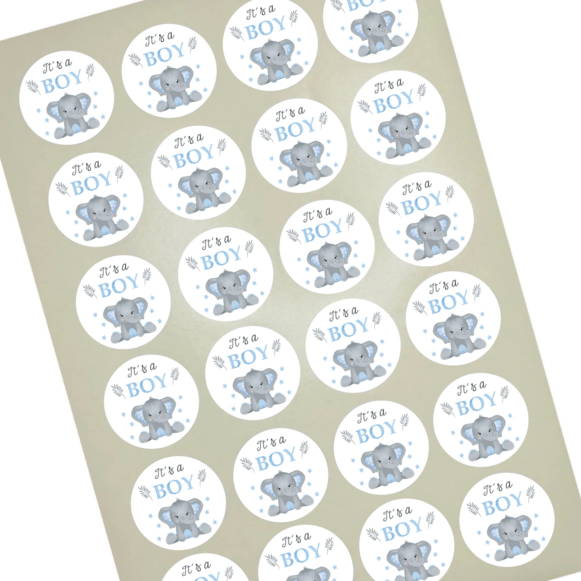 Primeprints Boys White It’s A Baby Shower Stickers - Blue Elephant Gender Reveal Decorations (X120 Stickers)