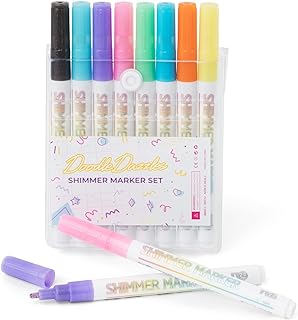 Shimmer Markers - Double Line Outliner Markers - Metallic Pens - Shimmer Outline Markers For Art, Drawing, Writing, Christmas, Greeting Cards, DIY, Scrapbook, Crafts - 8ct