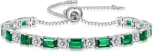 ETERMBOL Birthstone Tennis Bracelets for Women White Gold Sterling Silver Gemstone Bracelets Adjustable Chain 6-9 Inchs Jewelry Anniversary Birthday Gifts for Women Mom Wife Her