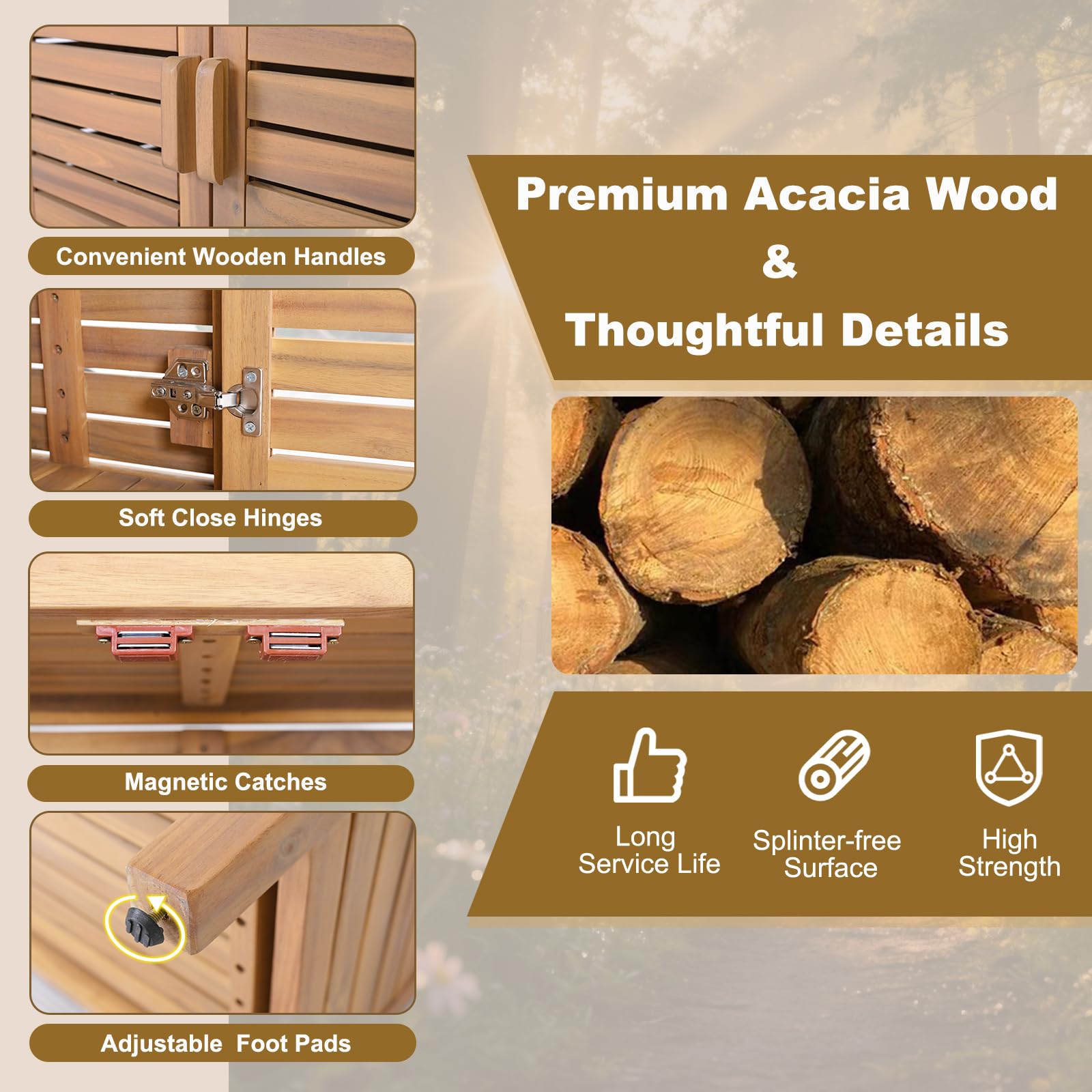 KOMFOTTEU Armario de Exterior de Madera Maciza, Aparador de Jardín con Tablero de Resina, Mueble de Almacenamiento con 2 Puertas y 2 Estantes Abiertos, Cobertizo para Balcón, Patio, 80 x 40 x 91 cm