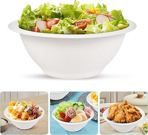 Miniatura 7 de Cuencos de papel desechables, 8 onzas, paquete de 200, resistentes, fibra de caña de azúcar, ecológicos, biodegradables, aptos para microondas, para