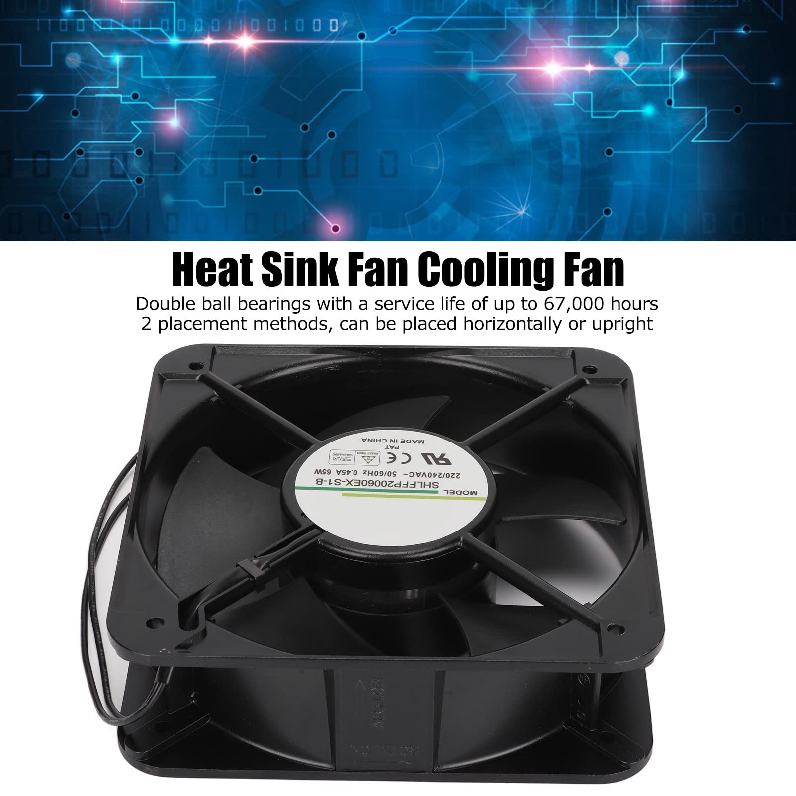 Ventilateur de Boîtier, 65W 0.45A 2500R/min 200mm Double Roulement à Billes Ventilateur de Refroidissement Industriel Radiateur de Dissipateur de Chaleur pour Ordinateur, pour Châssis, Armoires