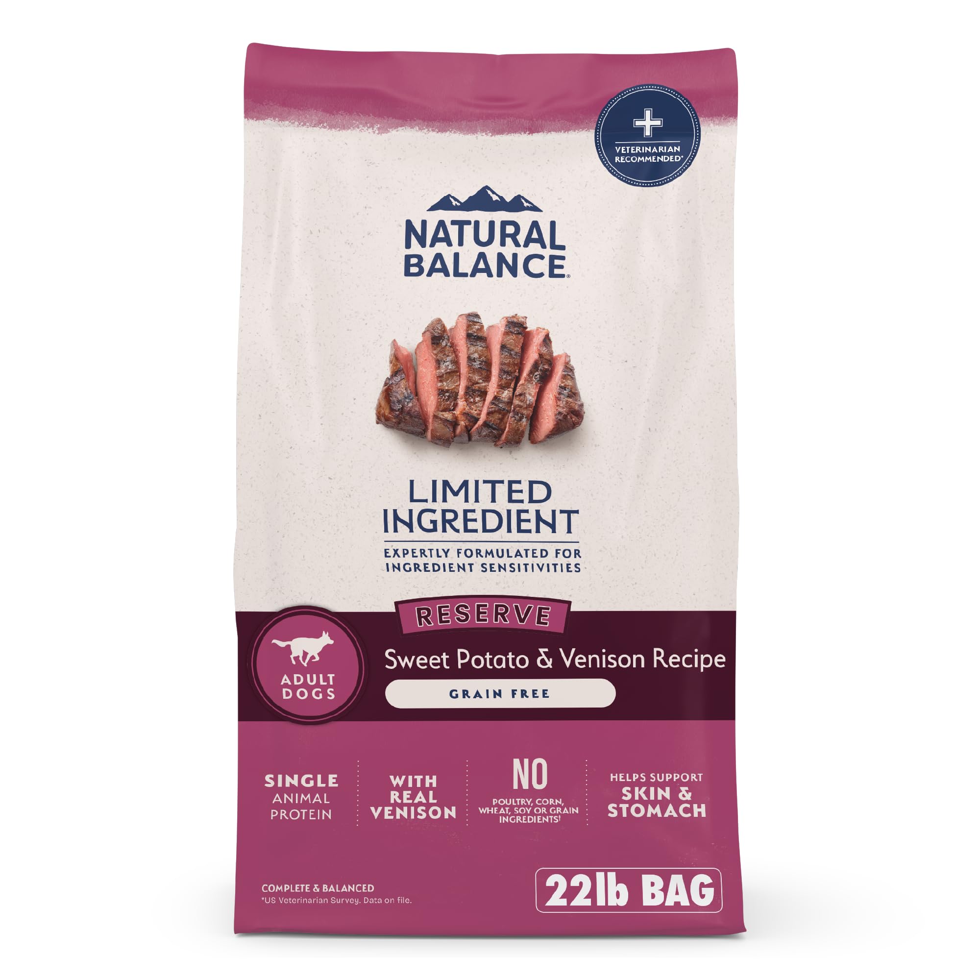 Natural Balance Limited Ingredient Adult Grain-Free Dry Dog Food, Reserve Sweet Potato & Venison Recipe, 22 Pound (Pack of 1)