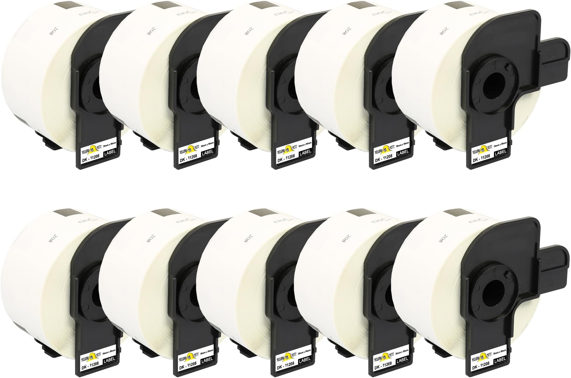 Yellow Yeti 10 Rolls DK-11208 38 x 90mm Large Address Labels Compatible with Brother P-Touch QL-500 QL-570 QL-700 QL-710W QL-720NW QL-800 QL-810W QL-820NWB QL-1100 QL-1110NWB | 400 Labels per Roll