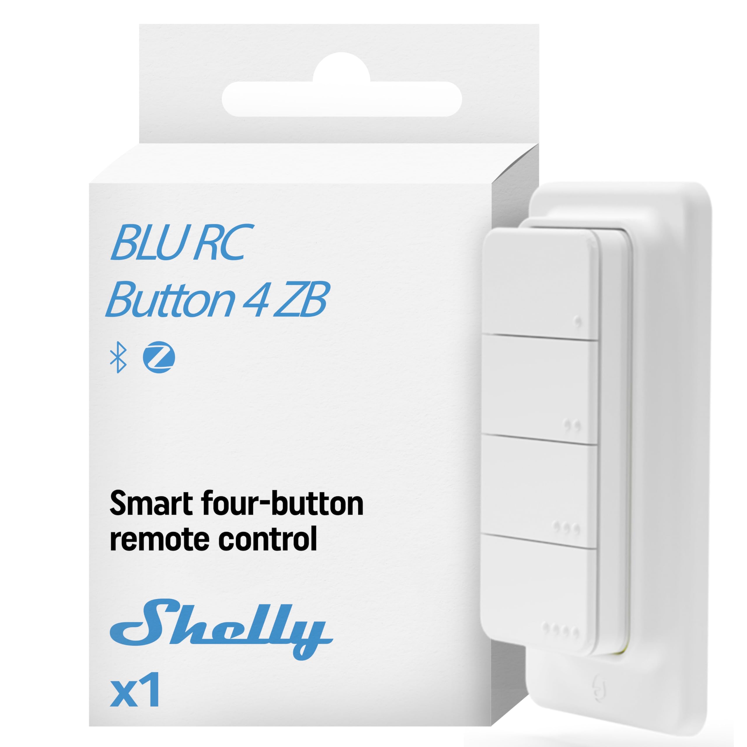 Shelly BLU RC Button 4 ZB - Bluetooth & Zigbee Smart Remote Control, 4 Buttons, Multiple Clicks, Encryption, Gateway Required, Scene Activation, Beacon Mode, Home Assistant
