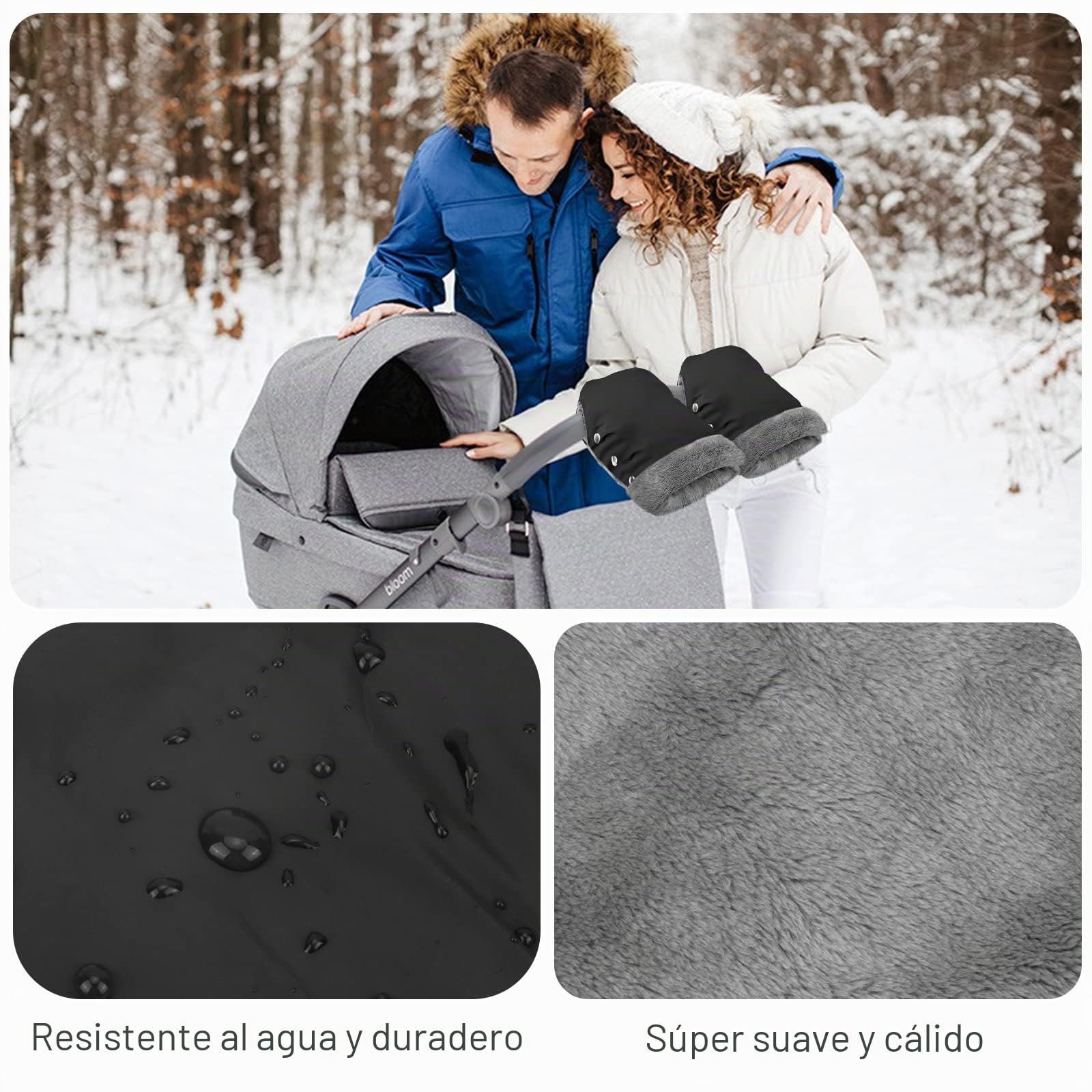 Guantes de Cochecito, Guantes Calientes para Cochecito Impermeables Extra Gruesos Para Todos los Cochecitos - Negro