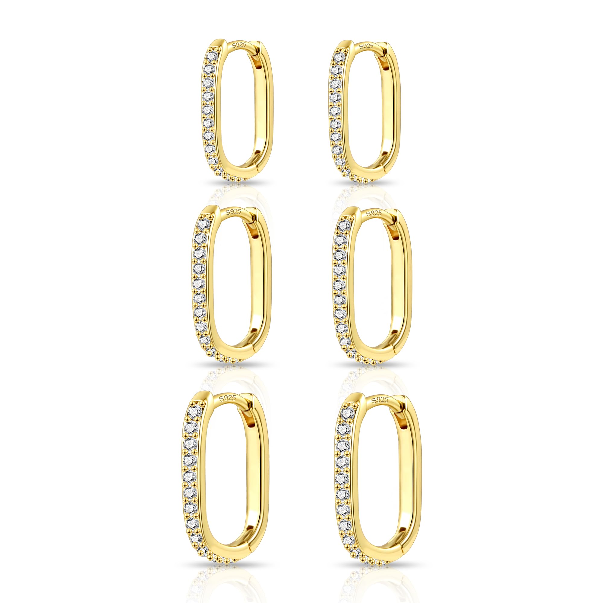 ALEXCRAFT 3Paar Creolen Gold Ohrringe Set, Damen 14 Karat vergoldet Schmuck Ohrringe Huggies Creolen Kleine Hypoallergen Ohrringe Silber 925 Schlafen Knorpel Kreolen Creolen Gold Kleine Damen Herren