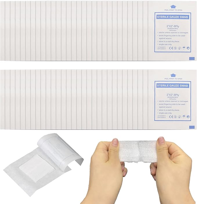 TSHAOUN 60 Pieces Sterile Gauze Swabs Cotton Gauzes Non Stick Gauze
