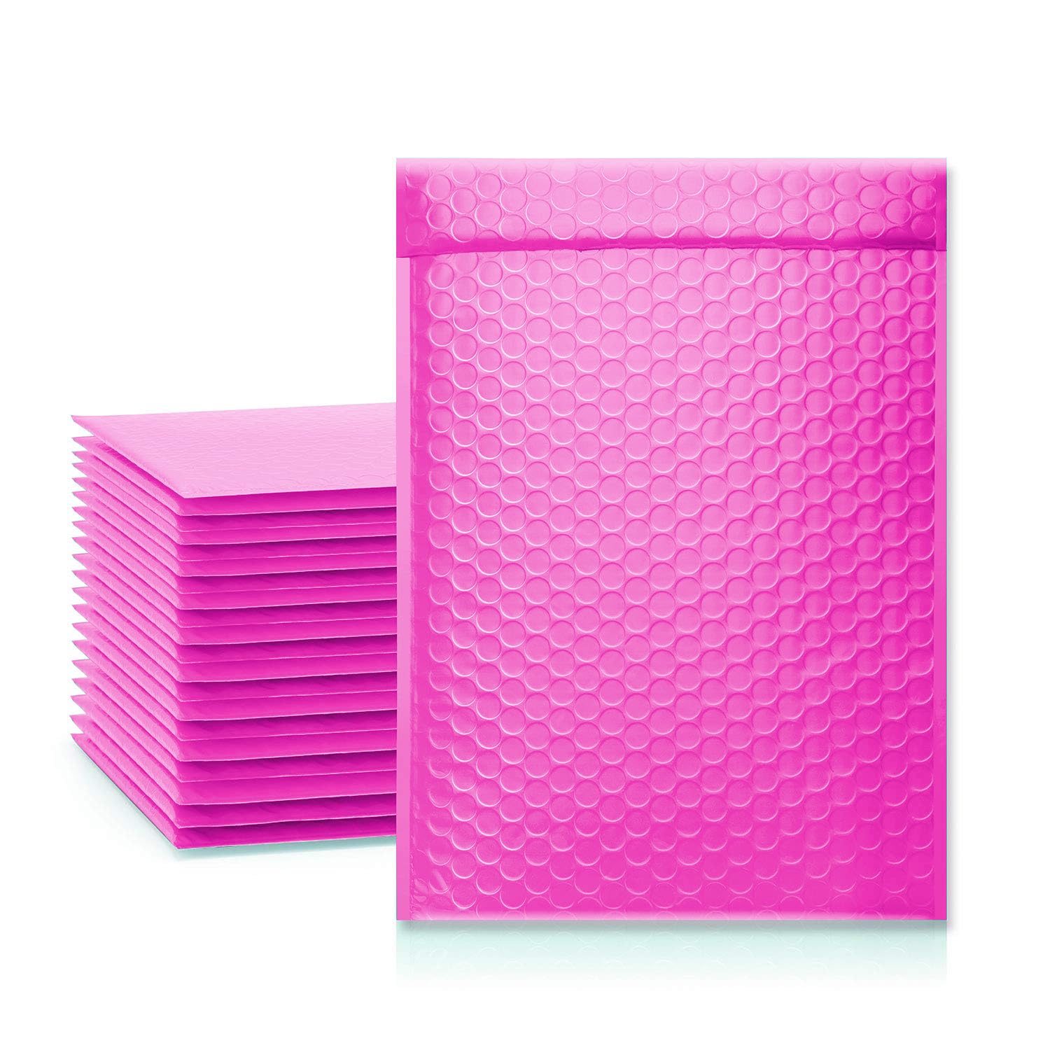 50 Pack TONESPAC #0 7x10 Poly Bubble Mailers Padded Envelopes Shipping Bags with Waterproof Shockproof Tearproof Dustproof Foam and Self Seal Stripe - Hotpink