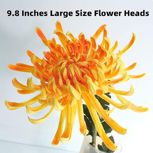 Miniatura 6 de YiRonCins 3 piezas de flores artificiales de Navidad de crisantemo naranja real al tacto de 30 pulgadas de largo, flores de tallo largo de imitación