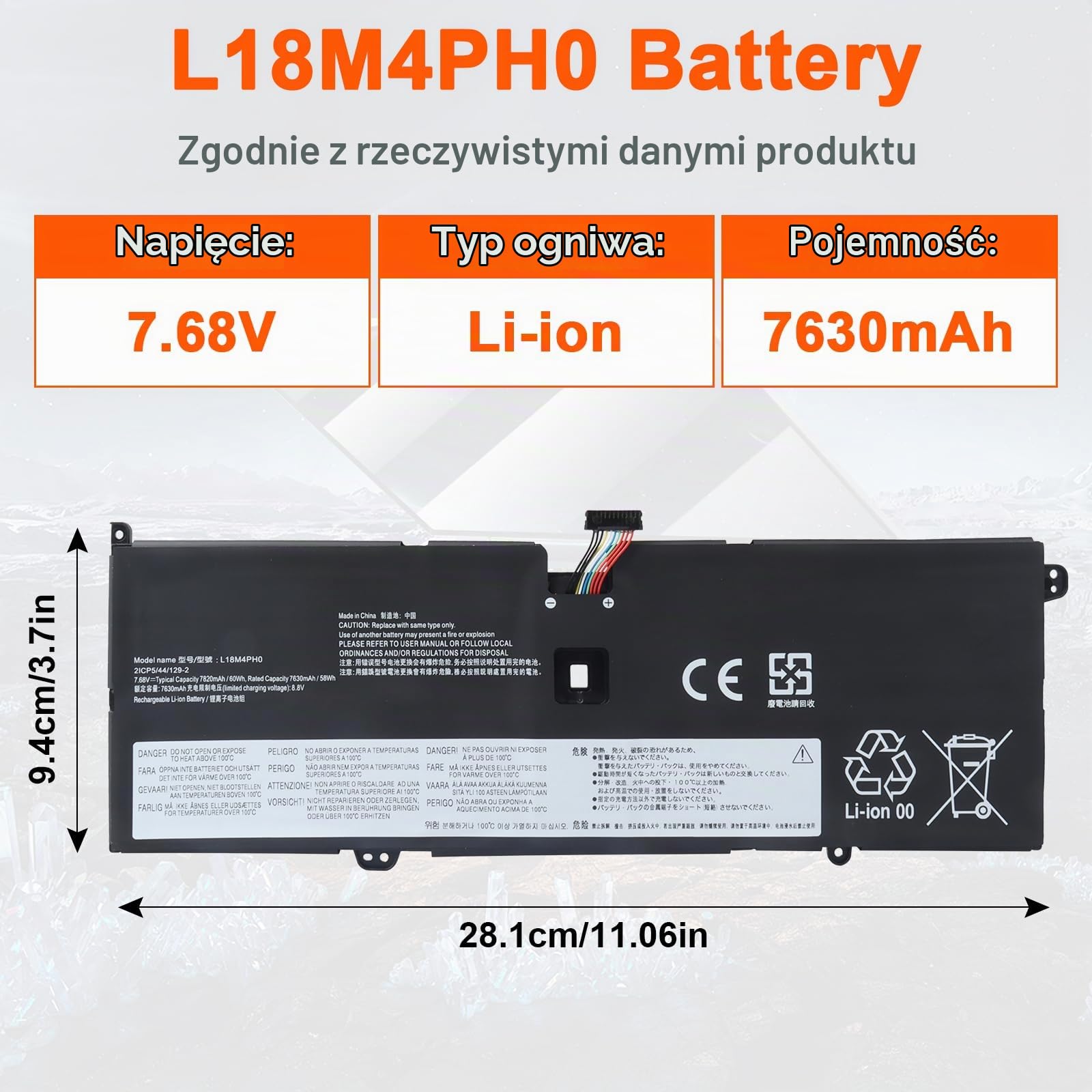 JIMACRO Bateria L18M4PH0 L18C4PH0 kompatybilna z Lenovo Yoga C940-14IIL Series 5B10T11585 5B10W67374 5B10T11586 5B10W67180(7.68V 7630mAh 58Wh)
