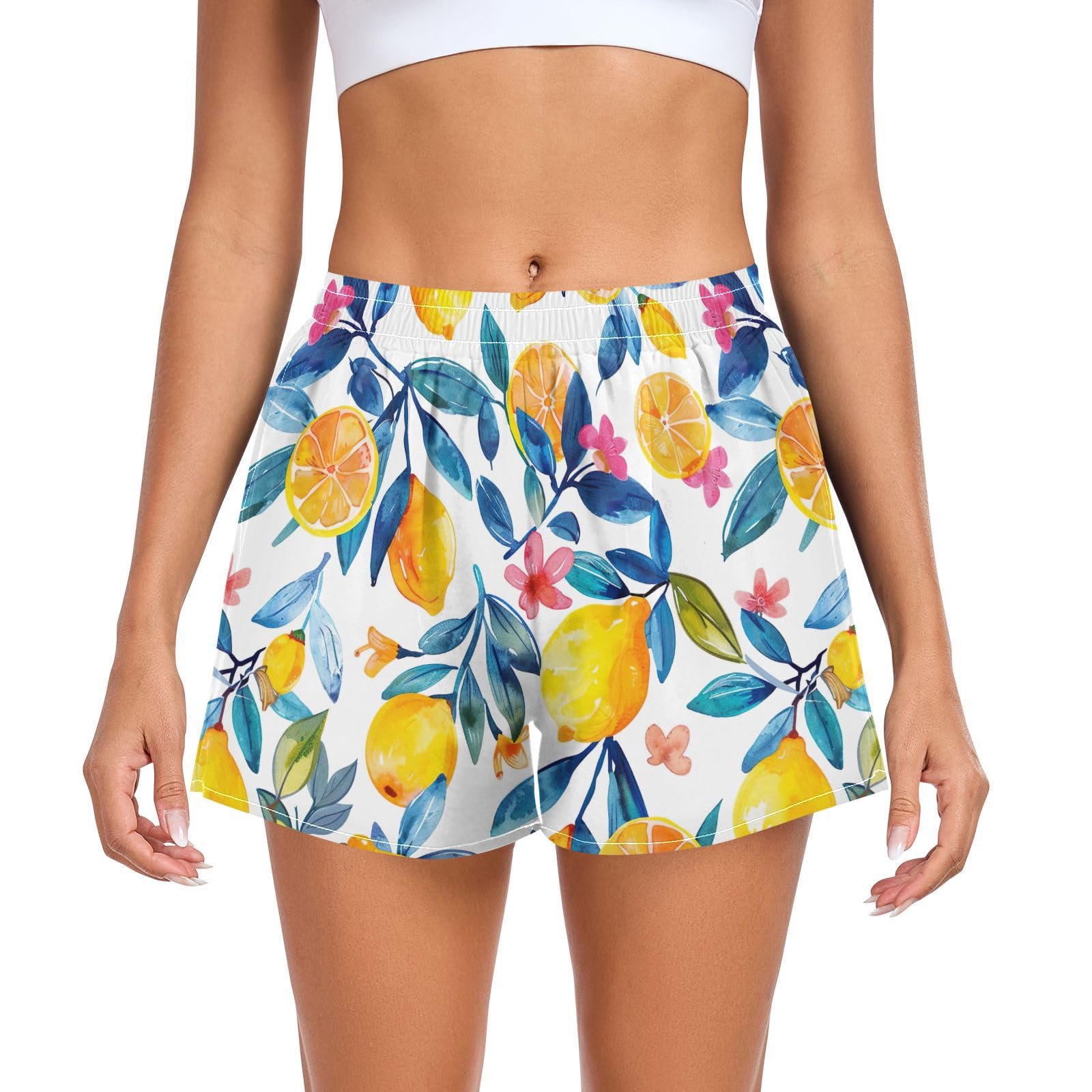UMIRIKO Women's Athletic Shorts Lemon Running Shorts Sporty Short Gym Elastic Workout Shorts 202b5375