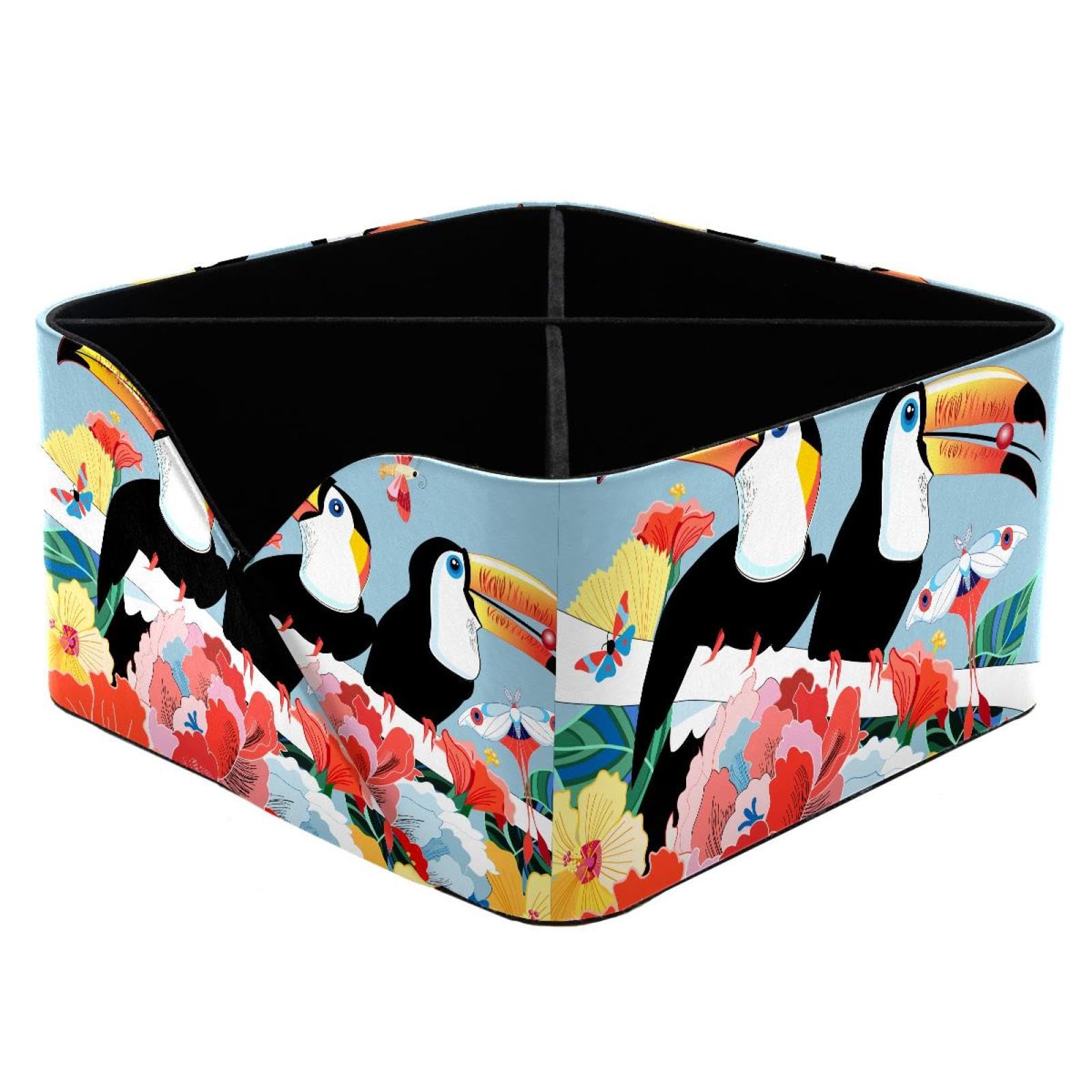 KengjuTesu Color Funny Birds Toucans Floral Pattern Desktop Organizer Pen Holder, Rectangular Pencil Cup for Office, Study and Makeup Stations