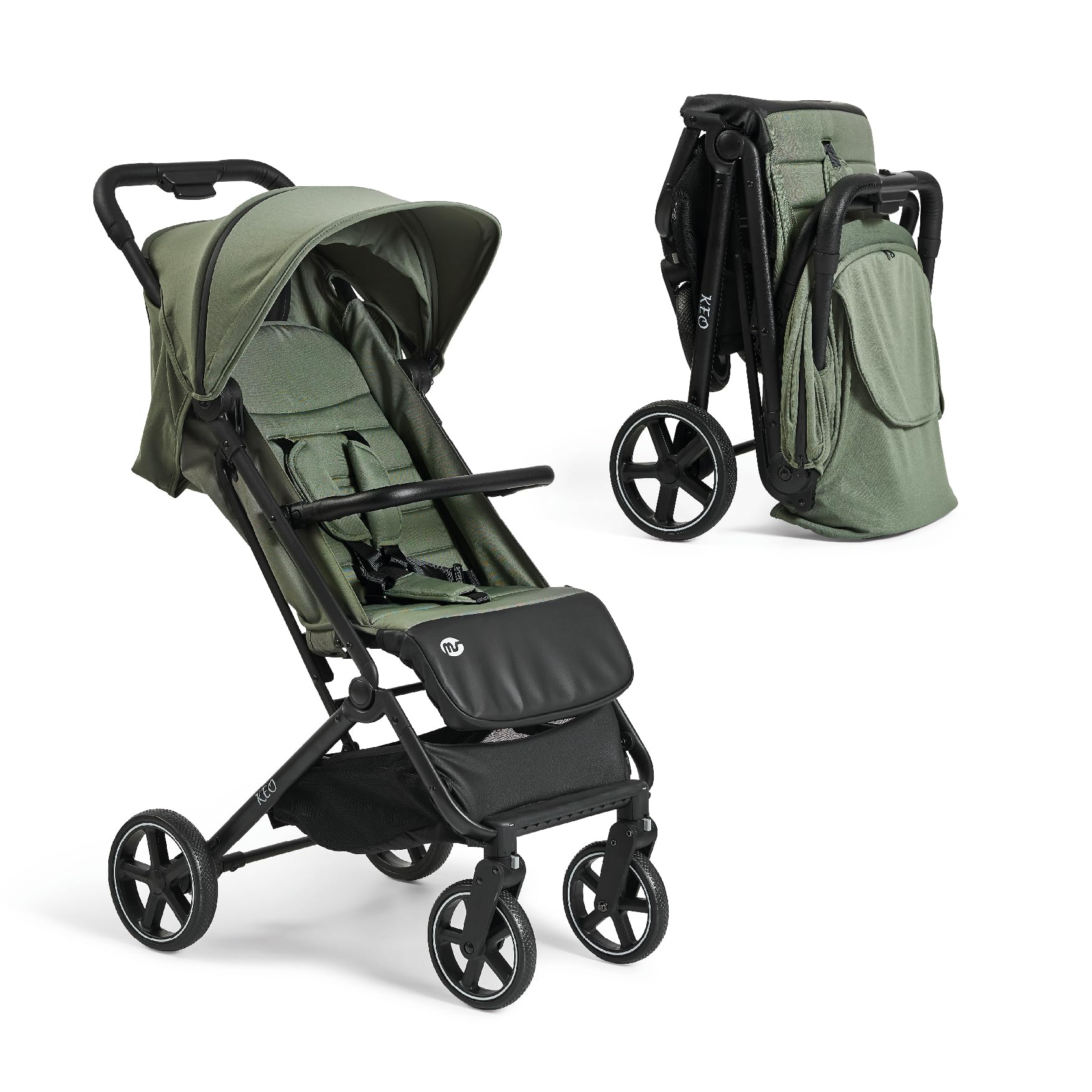 MS BabyWorld – Keo – Silla de paseo ligera hasta 22 kg | Capota extensible | Plegado tipo libro | Ultraligera y compacta | Ruedas grandes (Verde)