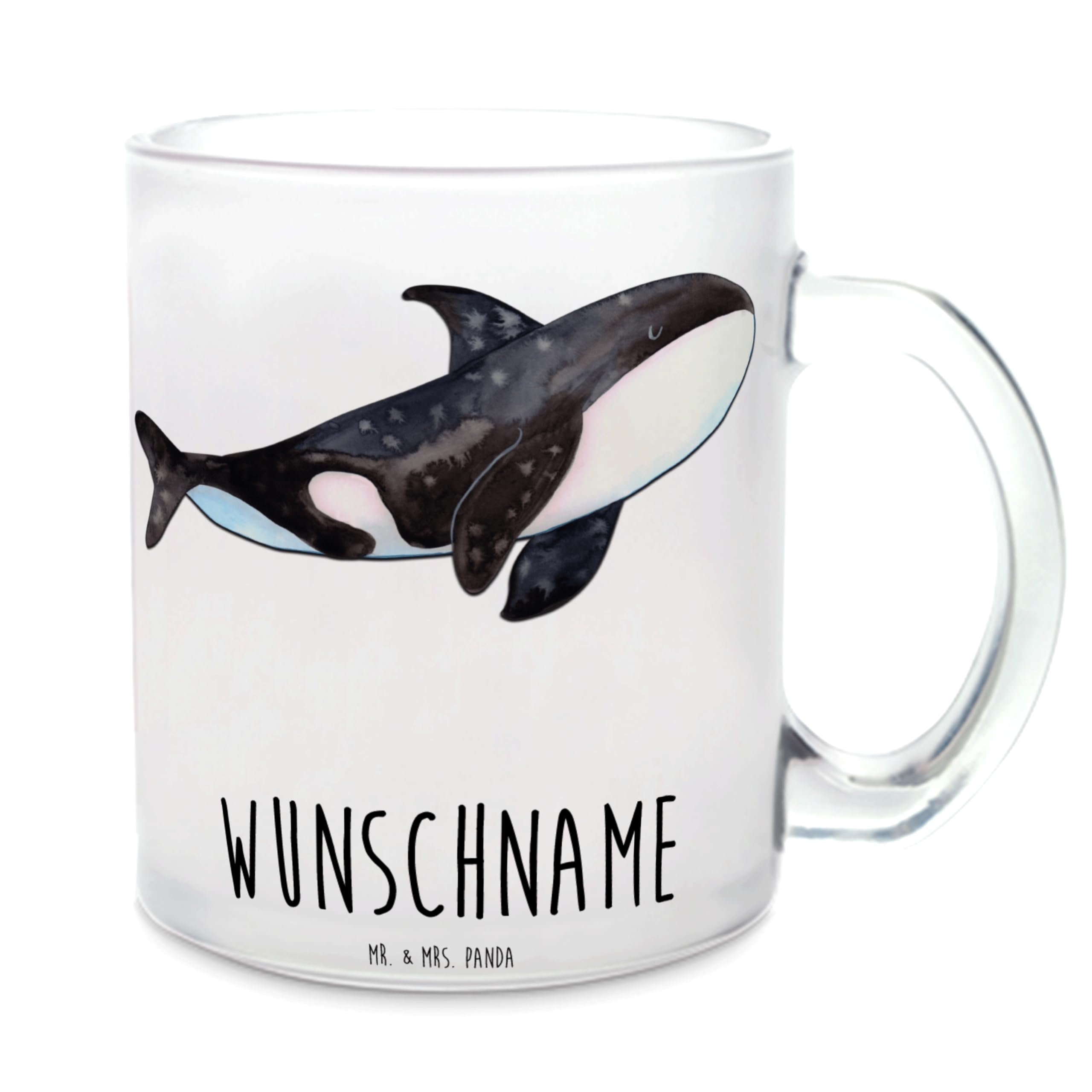 Mr. & Mrs. Panda Personalisierte Tasse Orca - Geschenke, Arbeit, Neustart, personalisieren, Meer, mit Namen, Orcas, Kaffeebecher personalisiert, selbst gestalten, Killerwal, Wal, Glühweinglas