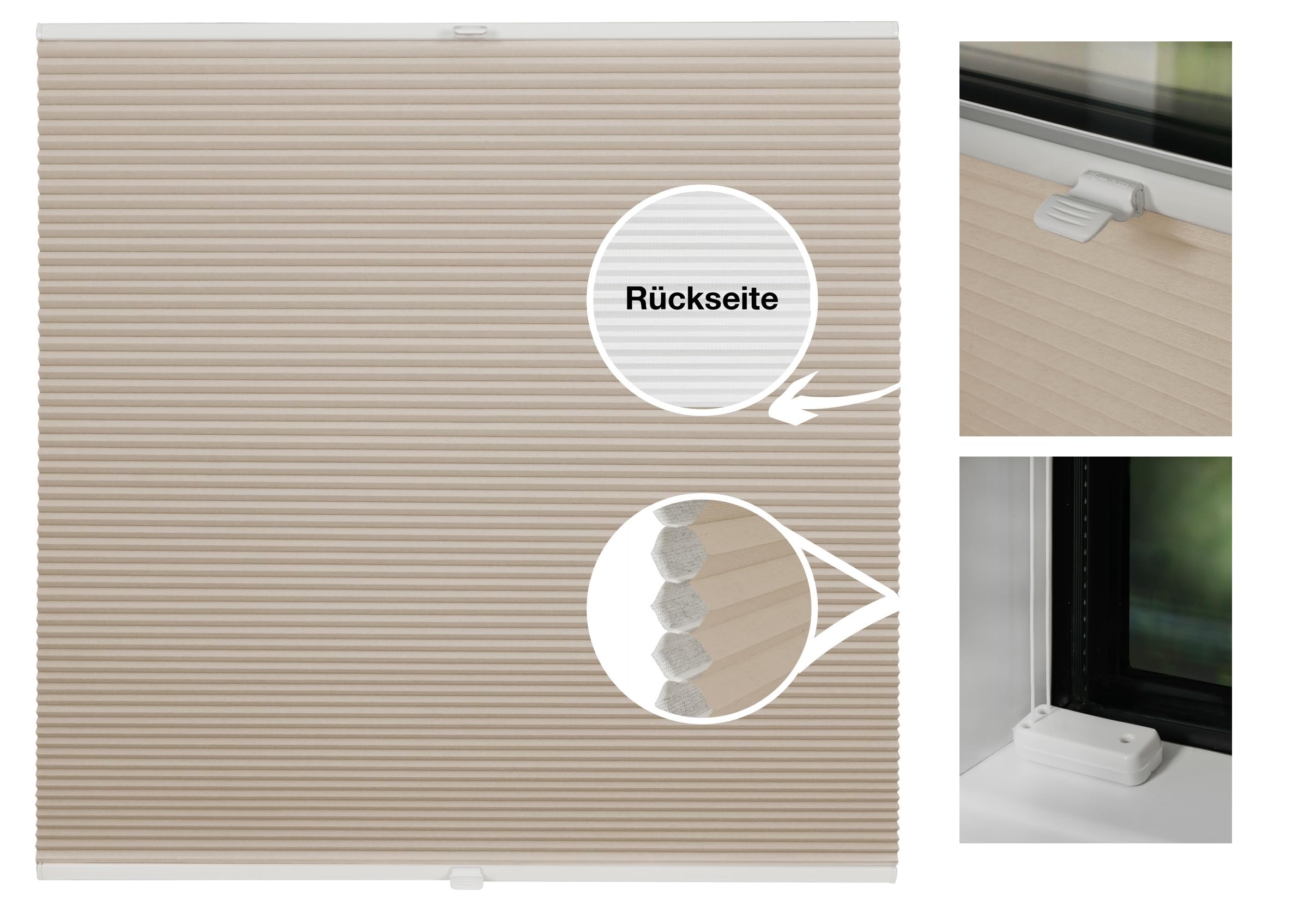 Wabenplissee nach Maß zum Festschrauben in der Fensterfalz Sichtschutz Blickdicht für Fenster und Tür Beige B: 141-150 cm, H: 201-250 cm