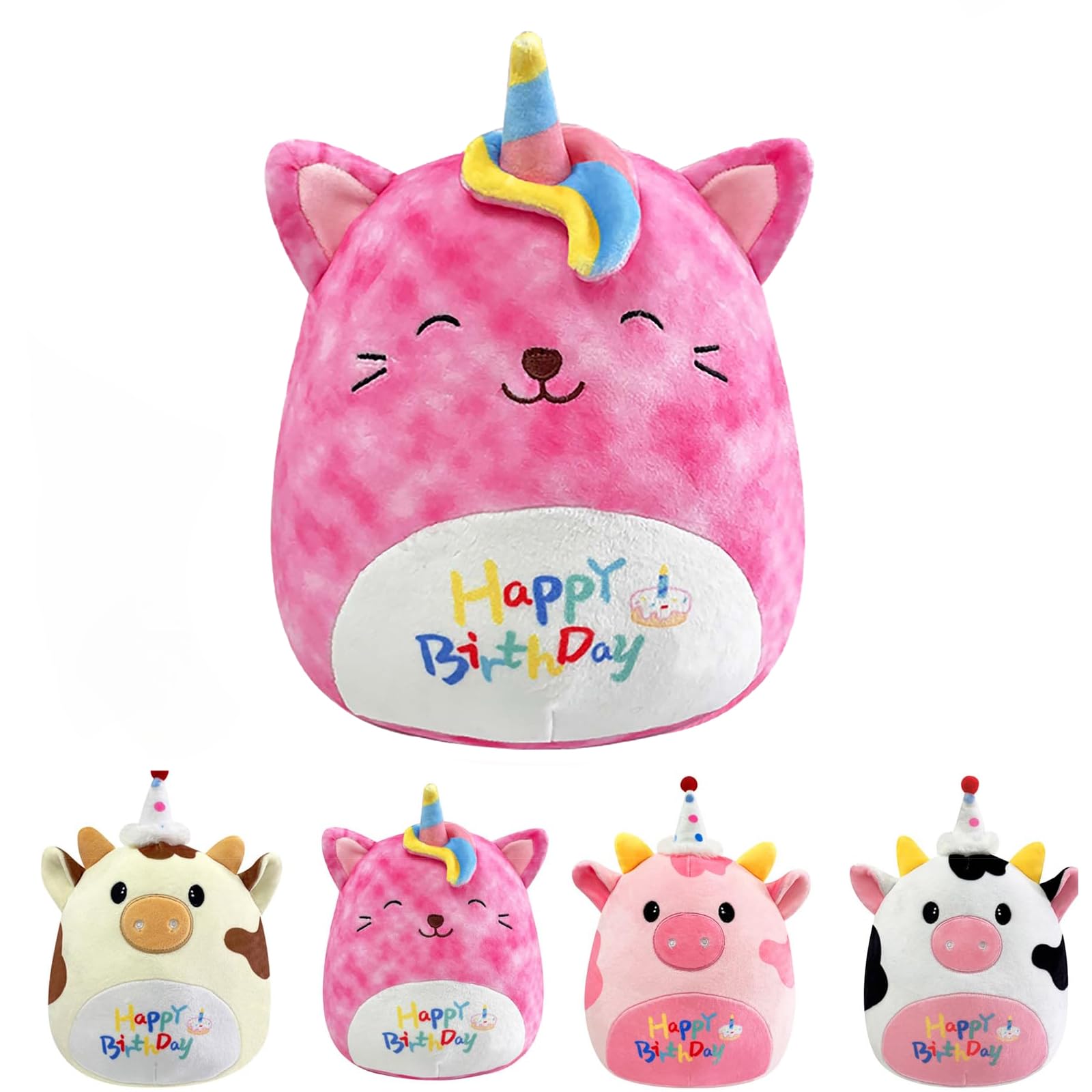 POPOYU Einhorn Kuscheltier Einhorn Plüschtier,25CM Happy Birthday Katze Geburtstag Kuscheltiere Mädchen,Plüschkissen für Kinder,Geburtstag Stofftiere Plüsch-Puppe Stofftier Geschenk