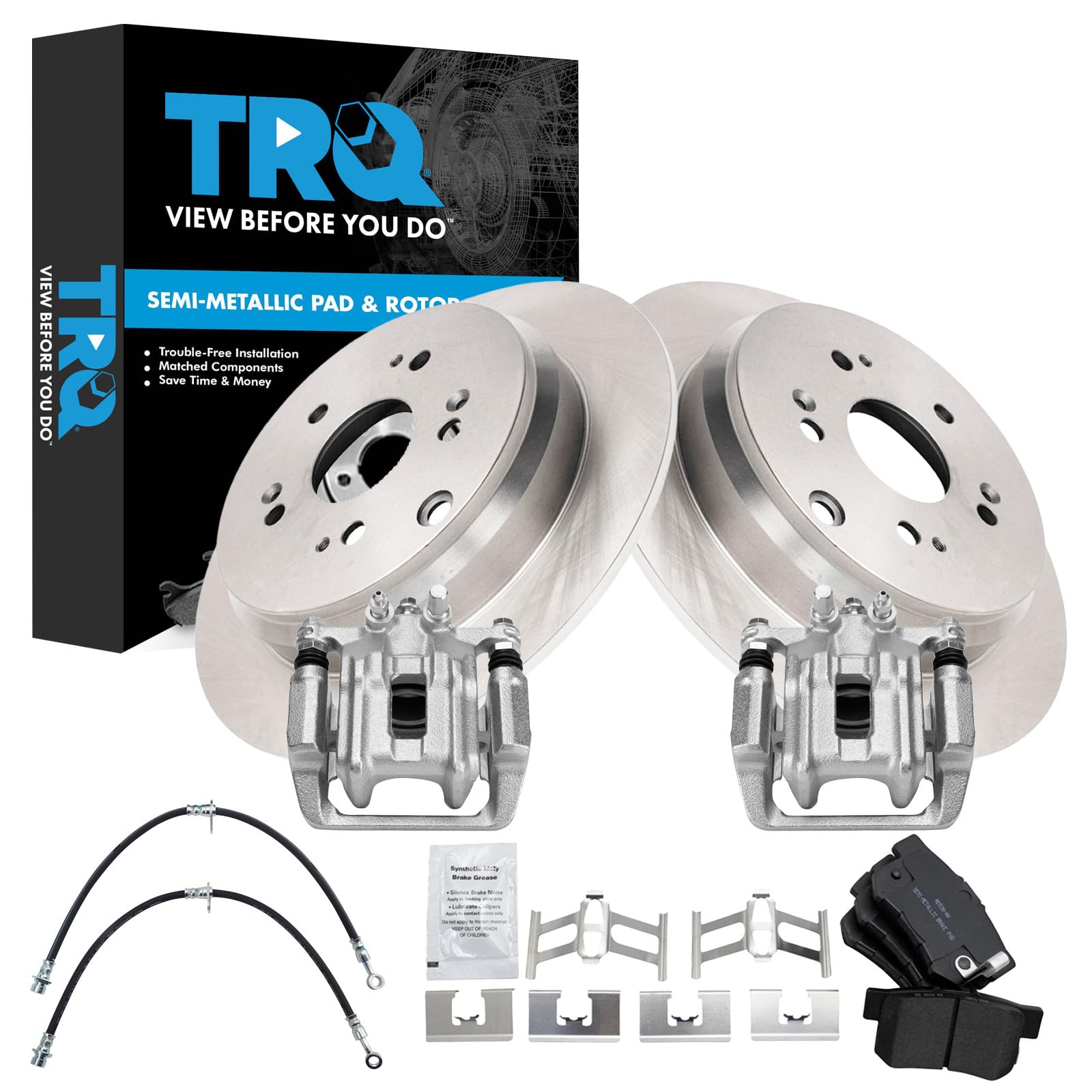 TRQ Rear Brake Pad &amp; Rotor Kit Semi-Metallic Compatible with 2007-2012 Acura RDX