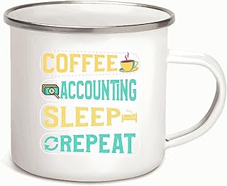 Unique Gift for Accountant Lovers Coffee Accounting Sleep Repeat Finance CPA 12oz Enamel Silver Mug