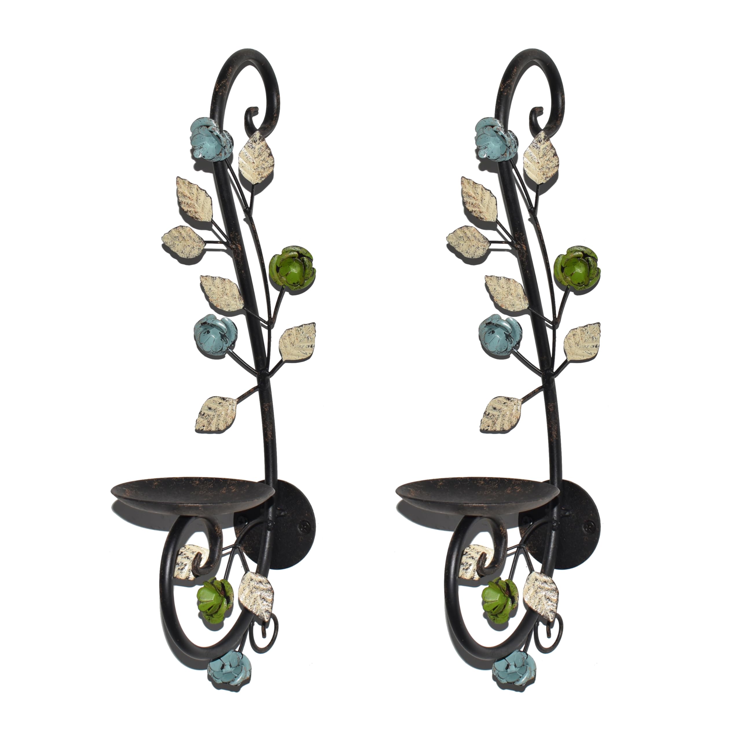 Sconces Wall Decor Set Of 2 JUCONSIN Set Of 2 Antique Metal Wall Sconces -  Foldable Leaf Design Candle Holders (15\, image size:2560x2560