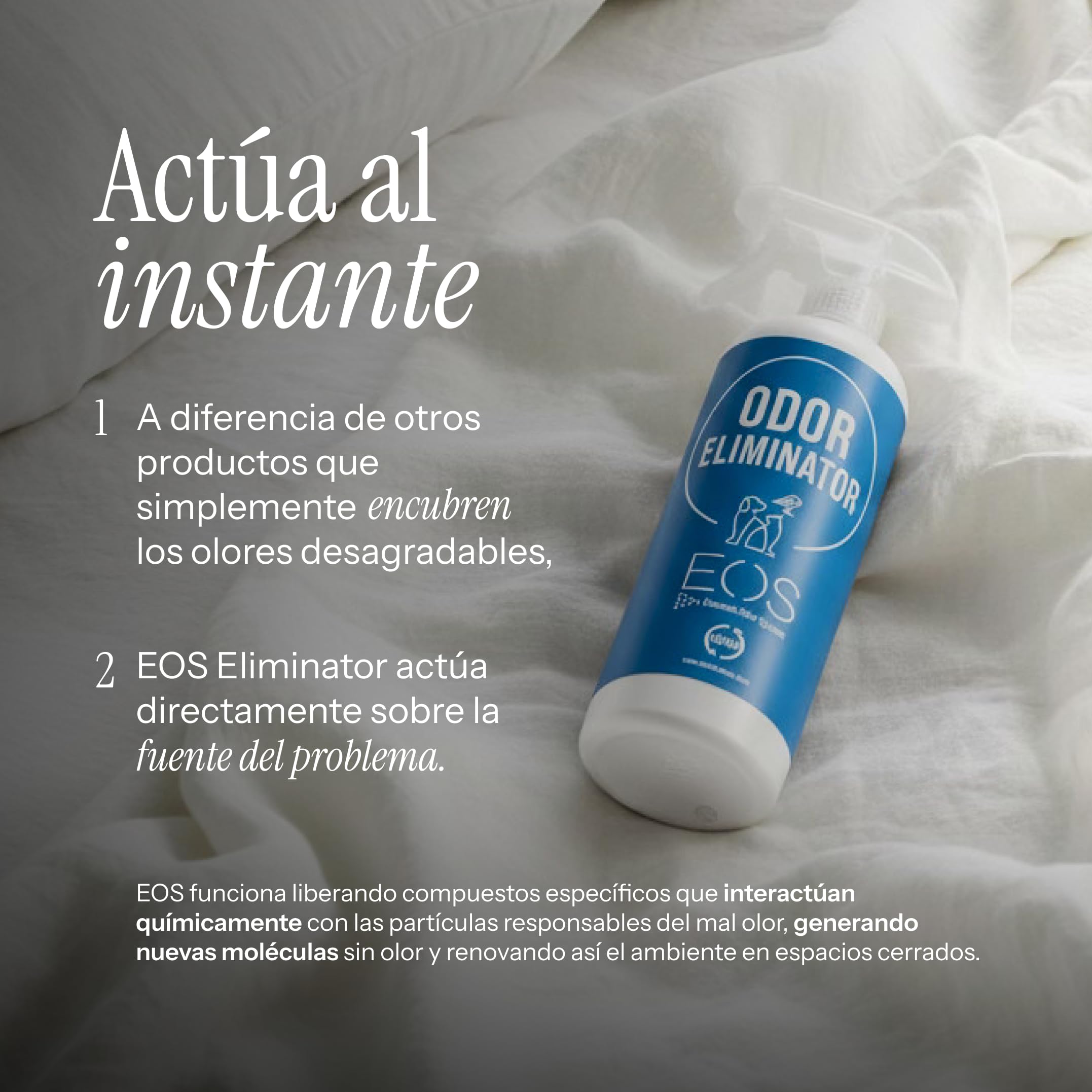 EOS (1 litro) Eliminador de olores Mascotas al instante. Anti olor orines de Perros, Gatos. Aplicar en sofás, arenero, cesped, Coche. Detergente enzimatico, Repelente de micciones gatos.