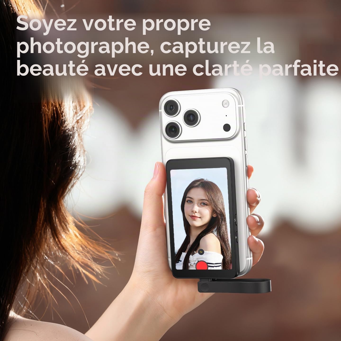 ULANZI VM1 Moniteur Selfie Magsafe, Magnétique Écran Selfie pour iPhone17-15/Android, 3,97" 4K 60FPS avec Port Micro, Plug & Play, Luminosité Réglable, Caméra Arrière pour Vlog/TikTok/Live Streaming