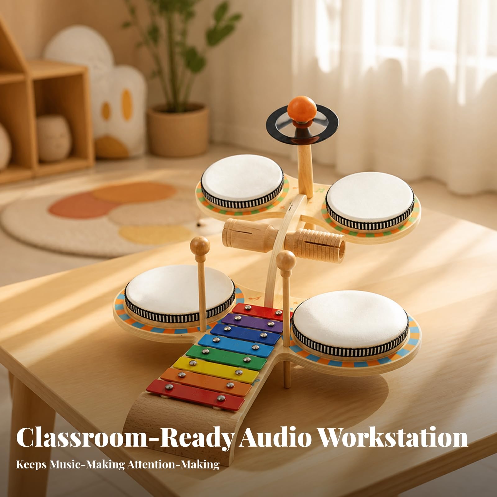 Banco Musicale in Legno | Multistrumento, Tavolo Musicale con Xilofono, Strumento a Percussione con Xilofono, per Casa, Neonati , Stile B