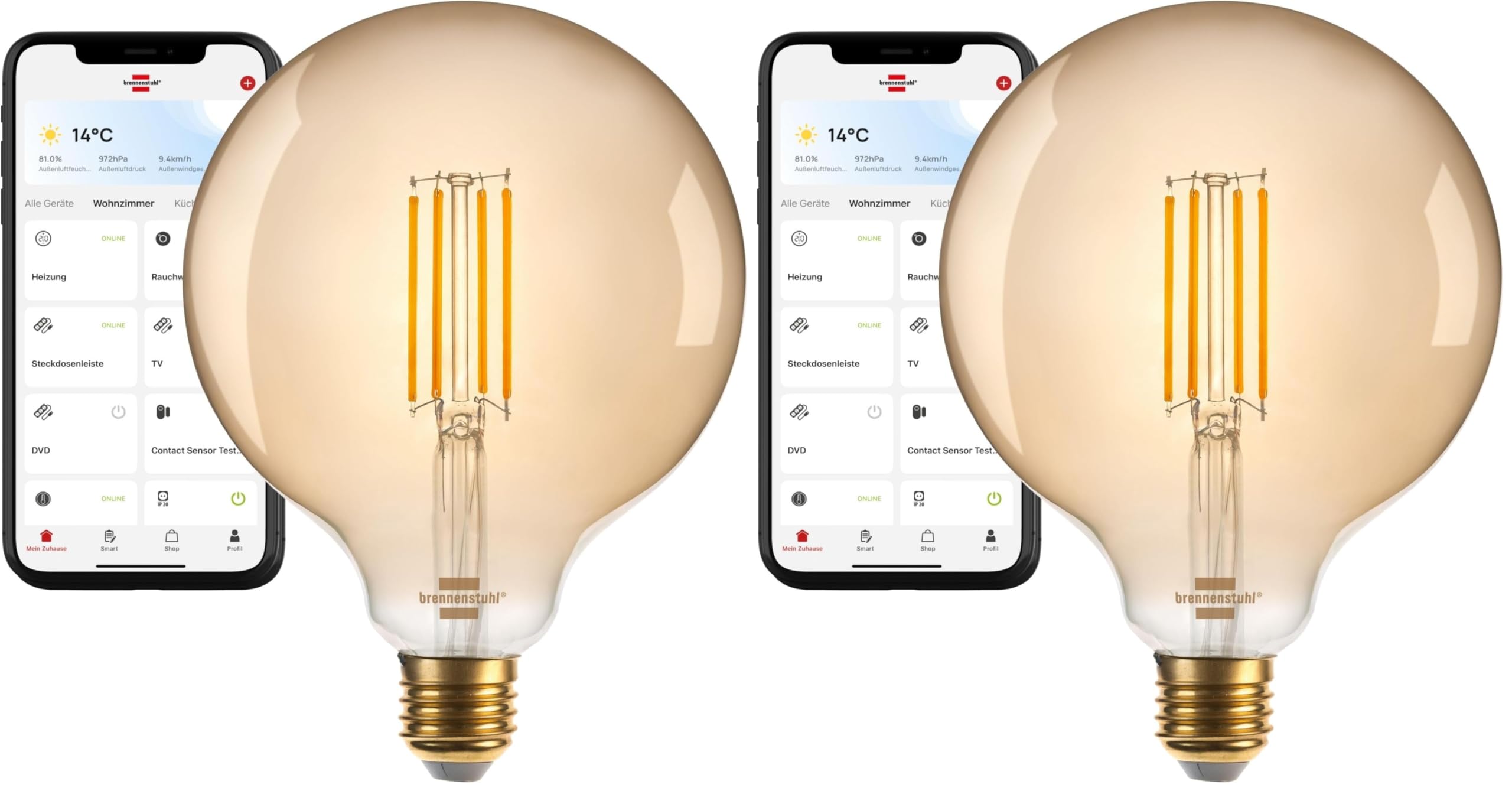 Brennenstuhl Connect WiFi Bombilla filamento LED Globe (Bombilla inteligente, compatible con Amazon Alexa y Google Assistant, bombilla E27, 470lm, 4,9W, luz cálida 2200K, luz regulable, vintage)