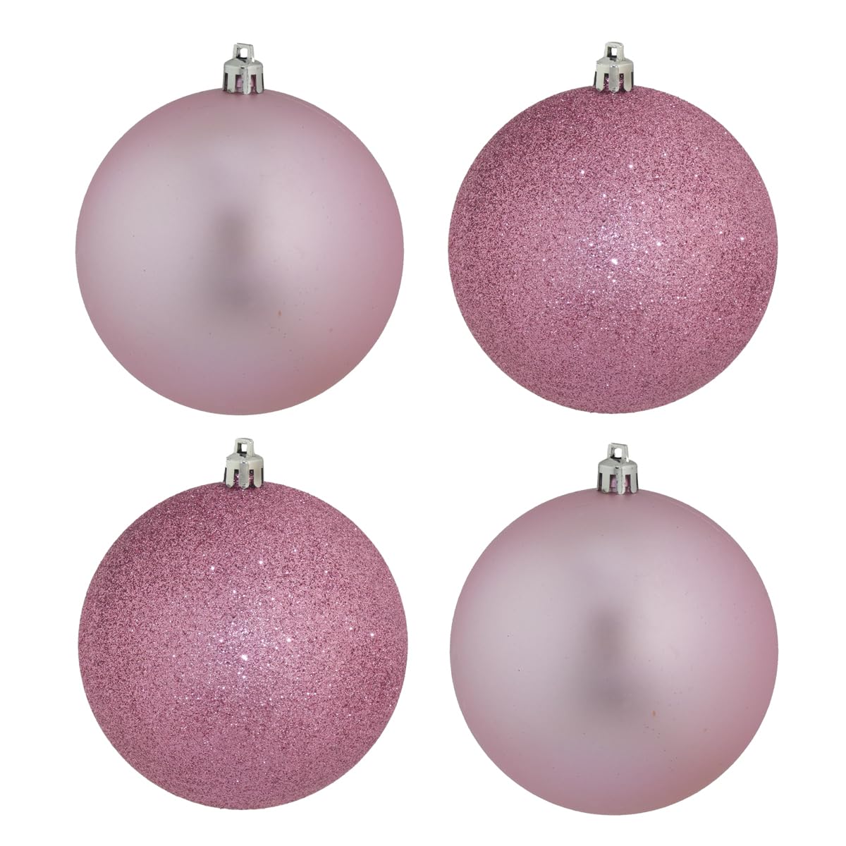 Widdle Gifts Pink Bauble Christmas Decoration 4 Pack 100Mm Glitter/Plain Baubles 2999