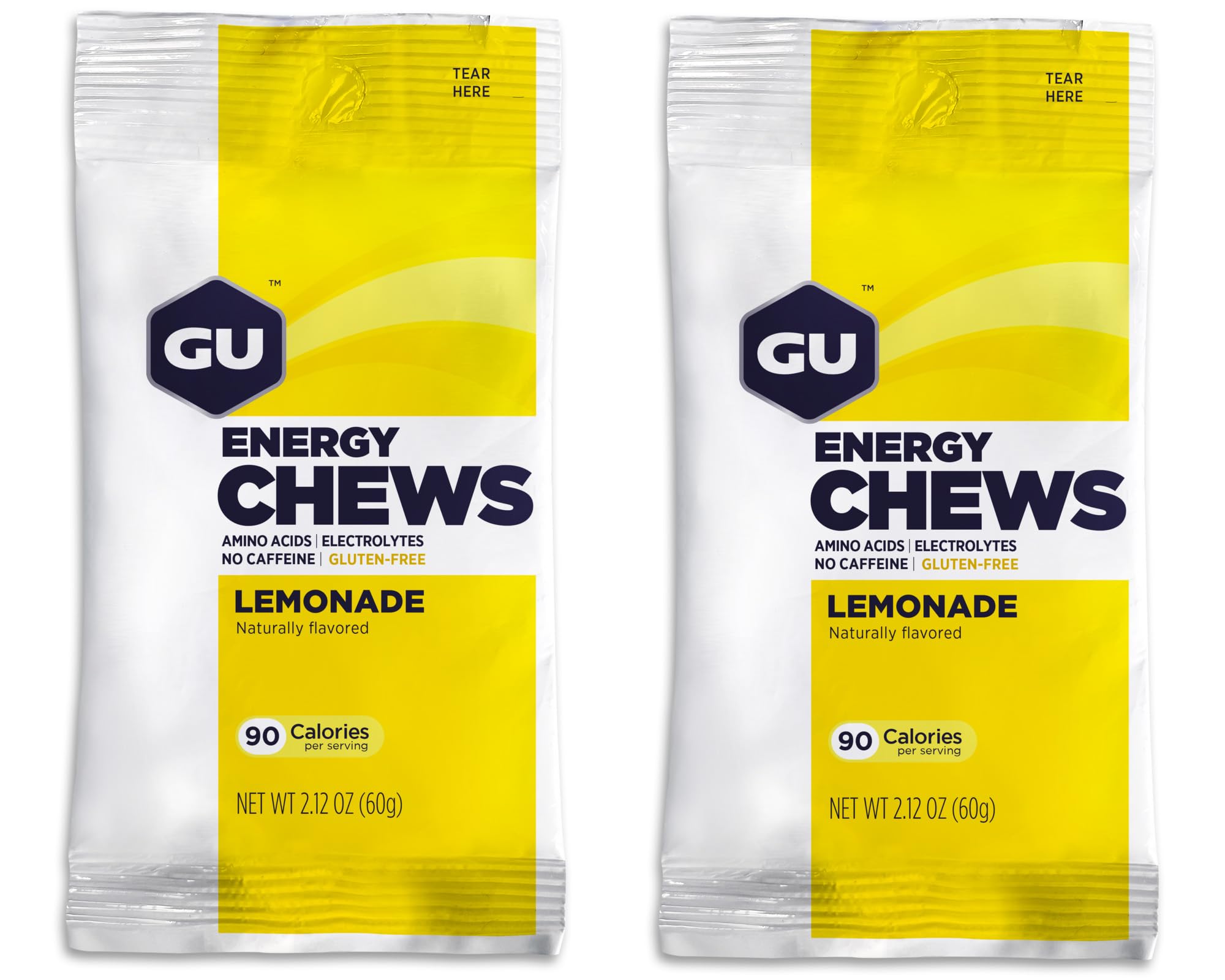 GU Energy Chews Double Serving Packs. Energy Gummies with Electrolytes for Running, Cycling, Triathlon & Other Sports - Pack of 2 (Lemonade)