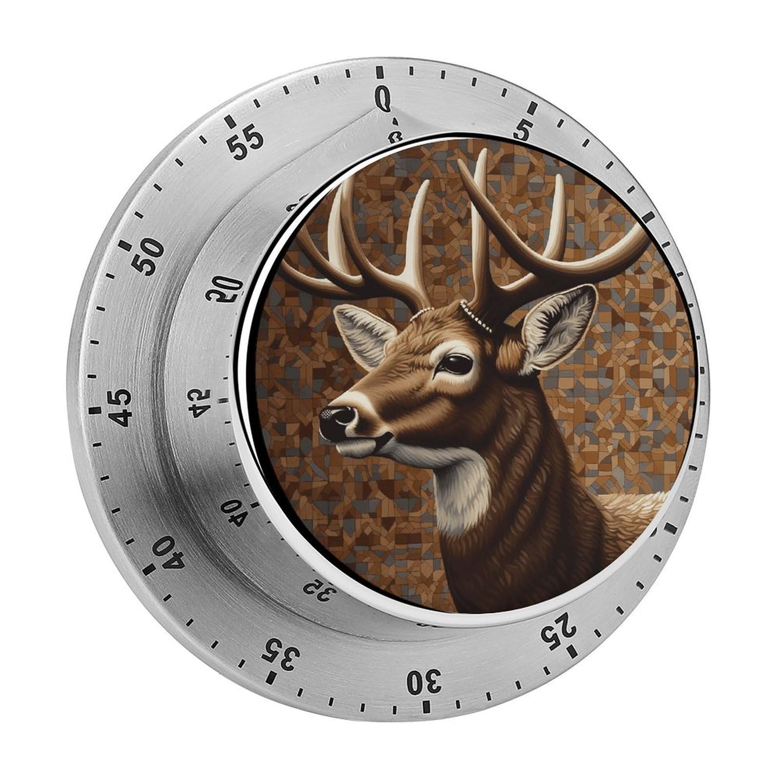 Deer on Brown Background Timer with Loud Alarm Precision 60 Minute Wind Up Timer Portable Manual Countdown Timers Exquisite Stainless Magnetic Kitchen Timers for Cooking Chef Clock