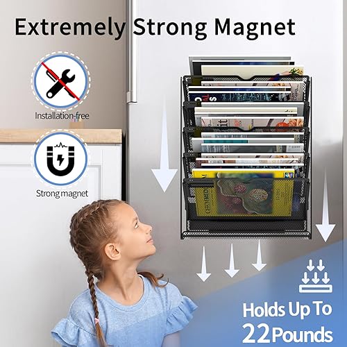 Miniatura 6 de LQPAFZ Archivador magnético de 6 niveles, organizador de archivos, instalación sin perforación, soporte magnético de gran capacidad para